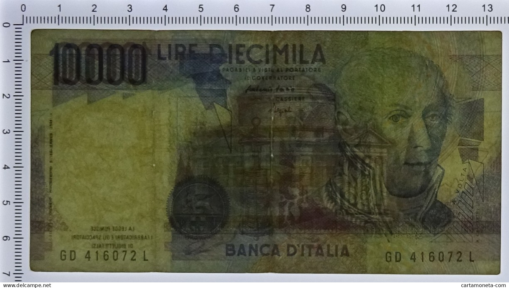 10000 LIRE FALSO D'EPOCA BANCA D'ITALIA ALESSANDRO VOLTA LETTERA D 22/11/1989 BB - [ 8] Vals En Specimen