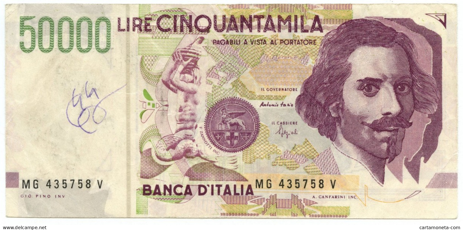 50000 LIRE FALSO D'EPOCA GIAN LORENZO BERNINI II TIPO 1992-1999 BB - [ 8] Falsi & Saggi