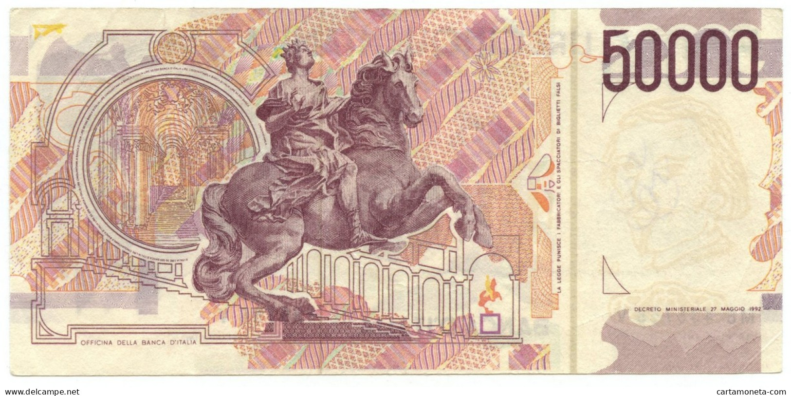 50000 LIRE FALSO D'EPOCA GIAN LORENZO BERNINI II TIPO 1992-1999 BB - [ 8] Ficticios & Especimenes