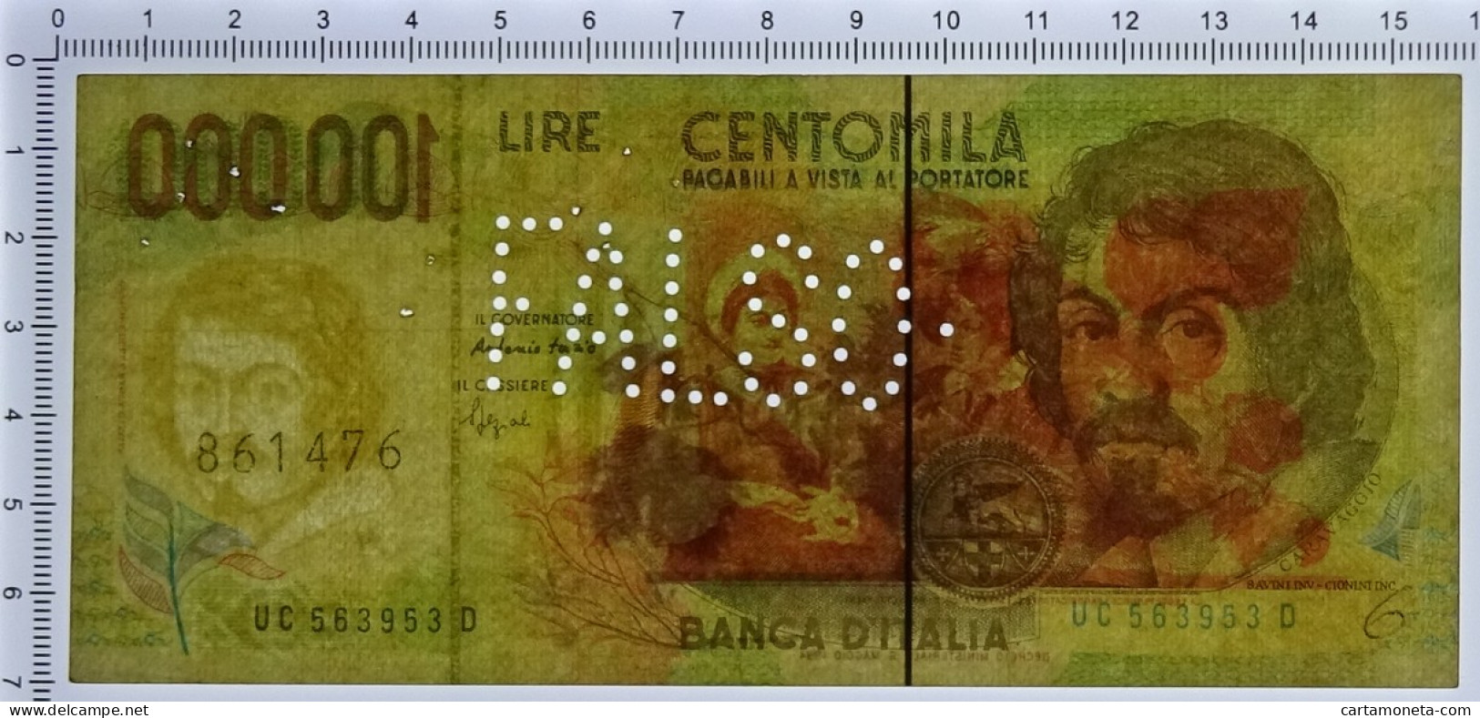 100000 LIRE FALSO D'EPOCA BANCA D'ITALIA CARAVAGGIO II TIPO 18/12/1995 BB- - [ 8] Fictifs & Specimens