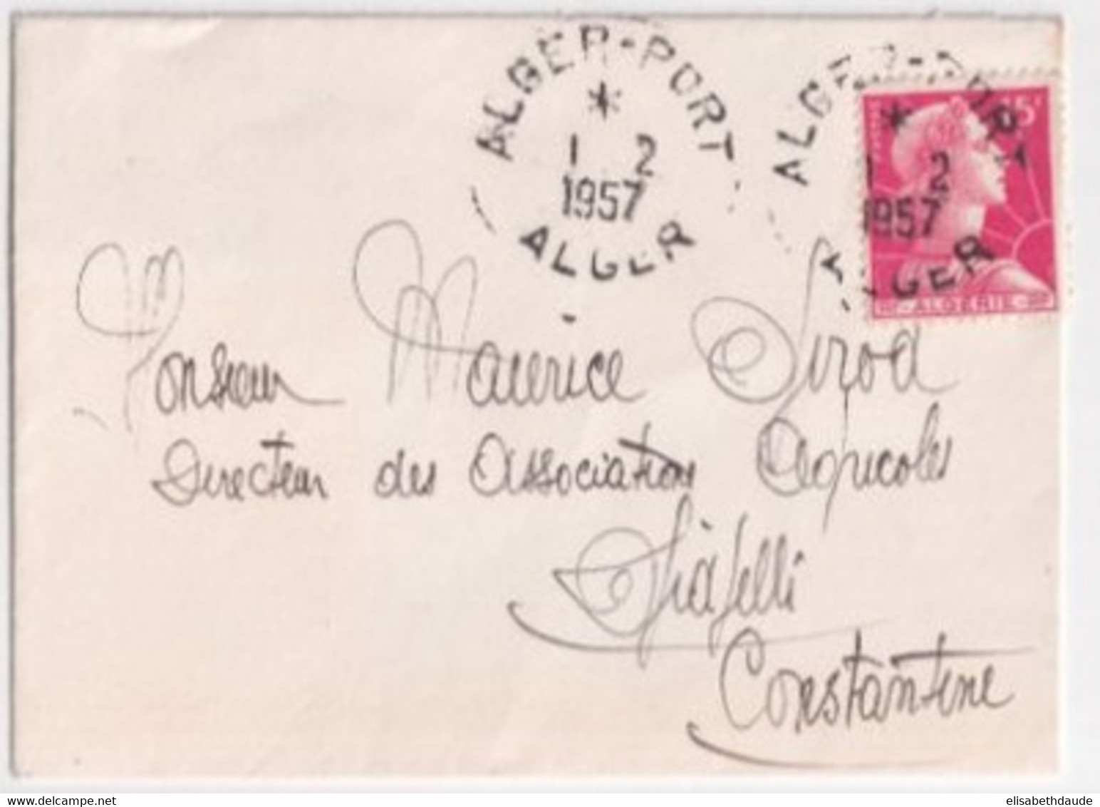 ALGERIE - 1957 - ENVELOPPE PETIT FORMAT De ALGER PORT ! - Lettres & Documents