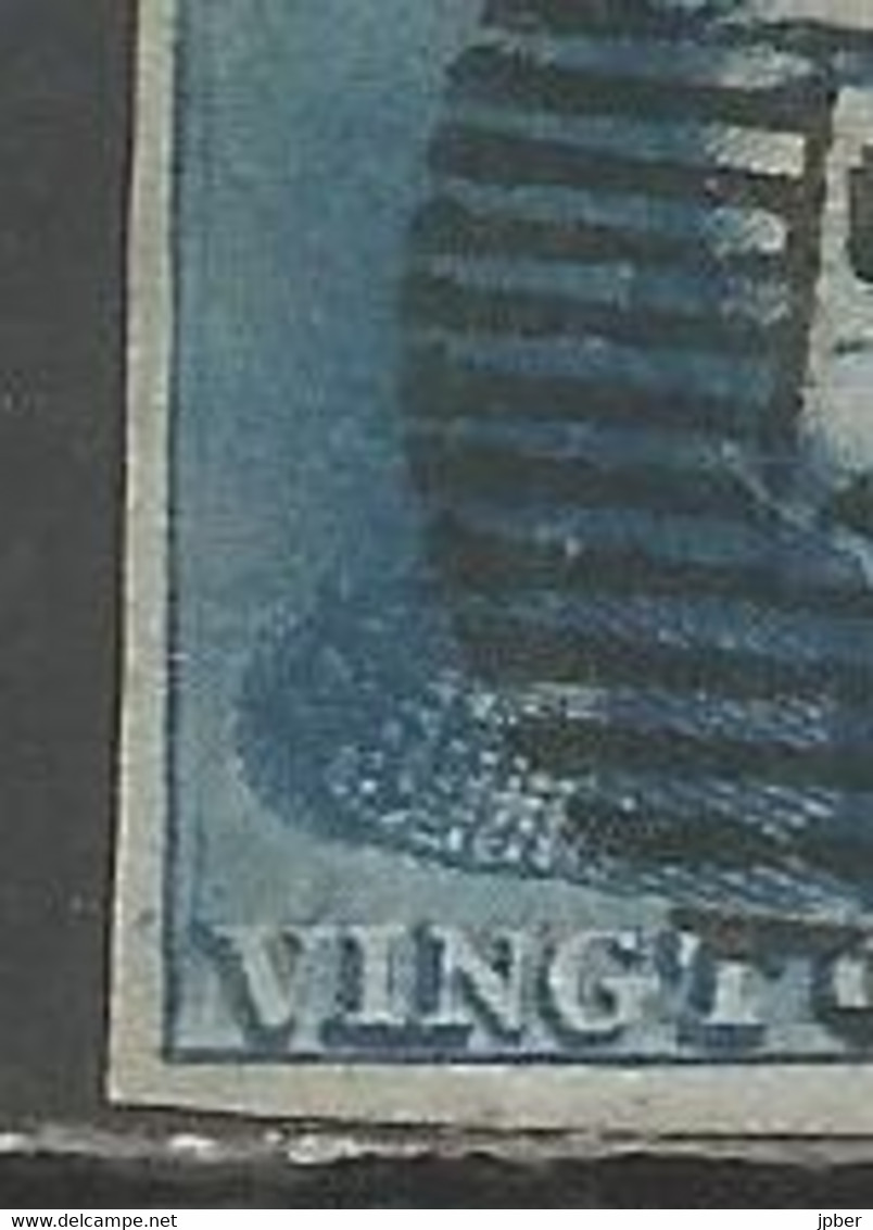 Belgique - Epaulettes - N°2 Variété V16 Balasse "Griffe Verticale Coin Inf. Gauche Petite Fourche" - N°189 De La Planche - 1849 Epauletten