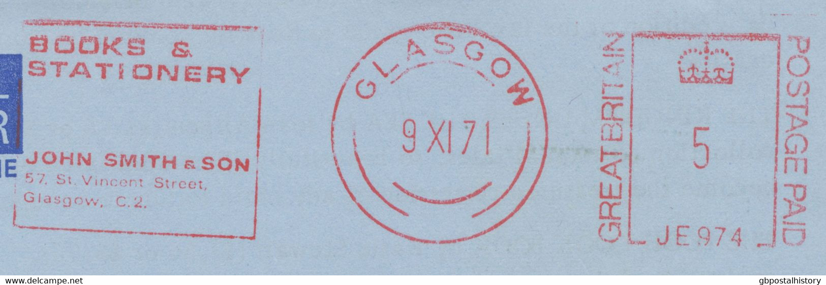 GB „GLASGOW / BOOKS & STATIONERY JOHN SMITH & SON“ Meterpost 5p On Very Fine Air Letter To TRUNDLE, New South Wales From - Brieven En Documenten