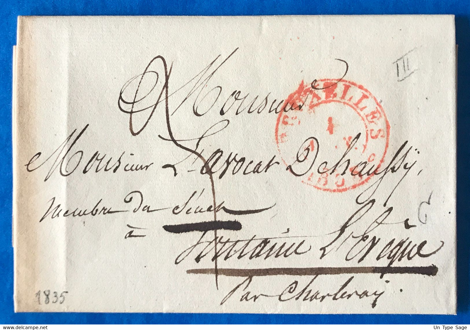 Belgique, TAD (rouge) BRUXELLES 1.6.1835 Sur Lettre Pour Fontaine L'Evêque - (A284) - 1830-1849 (Belgio Indipendente)