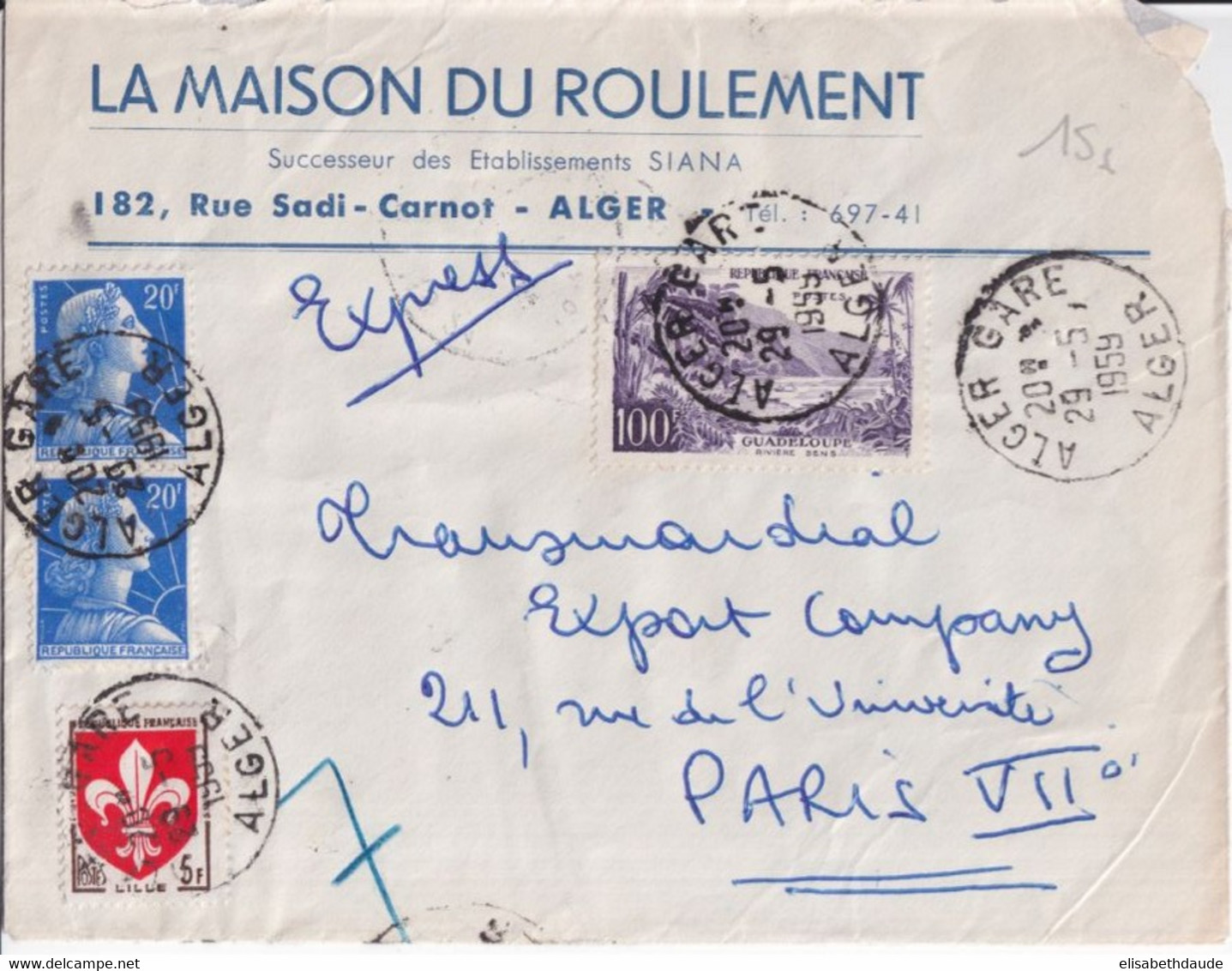 ALGERIE - 1959 - ENVELOPPE EXPRES ! De ALGER => PARIS Avec PNEUMATIQUE AU DOS ! - Covers & Documents