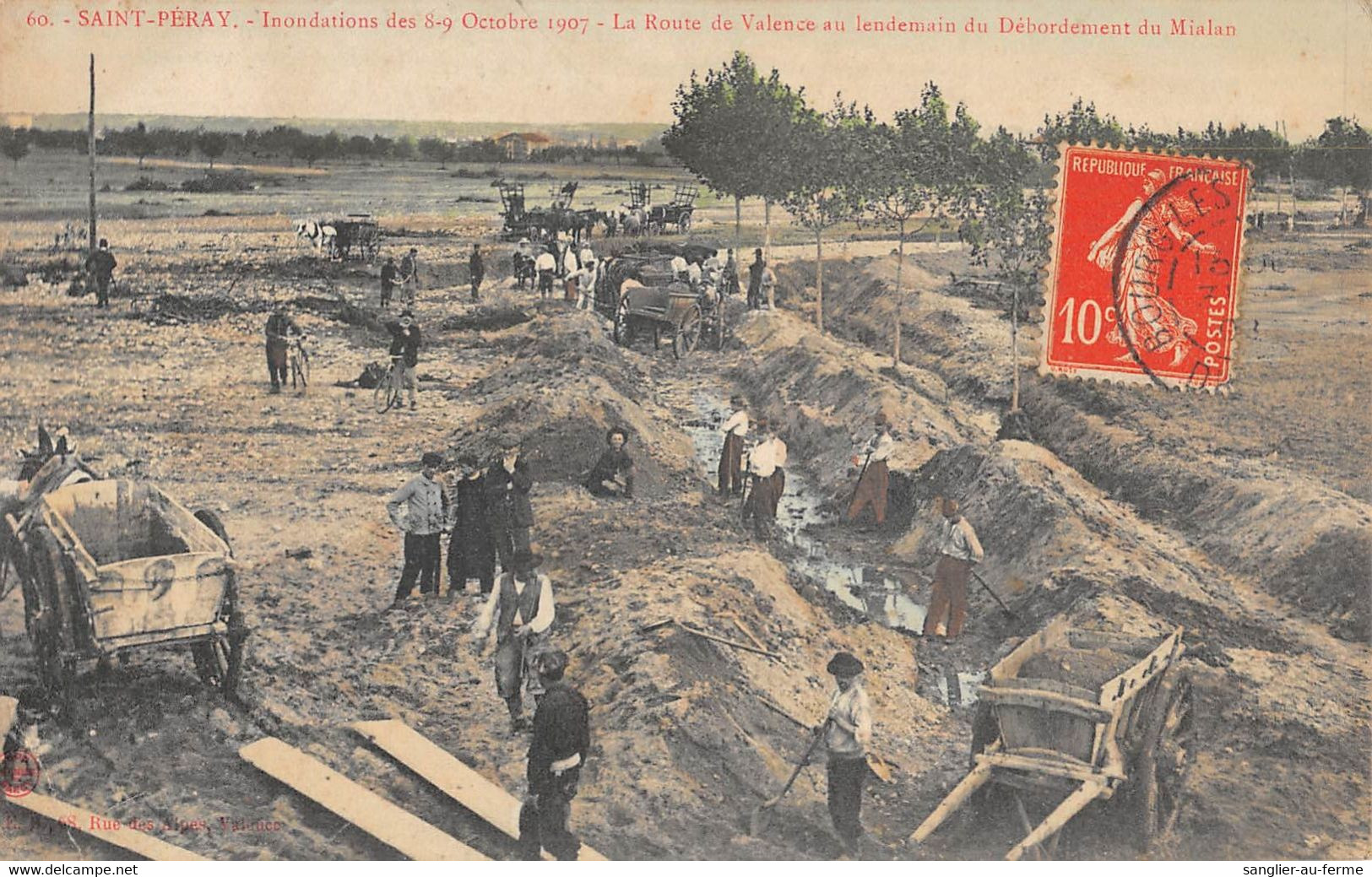 CPA 07 SAINT PERAY INONDATIONS DU 9 OCTOBRE 1907 LA ROUTE DE VALENCE AU LENDEMAIN DU DEBORDEMENT DU MIALAN - Saint Péray