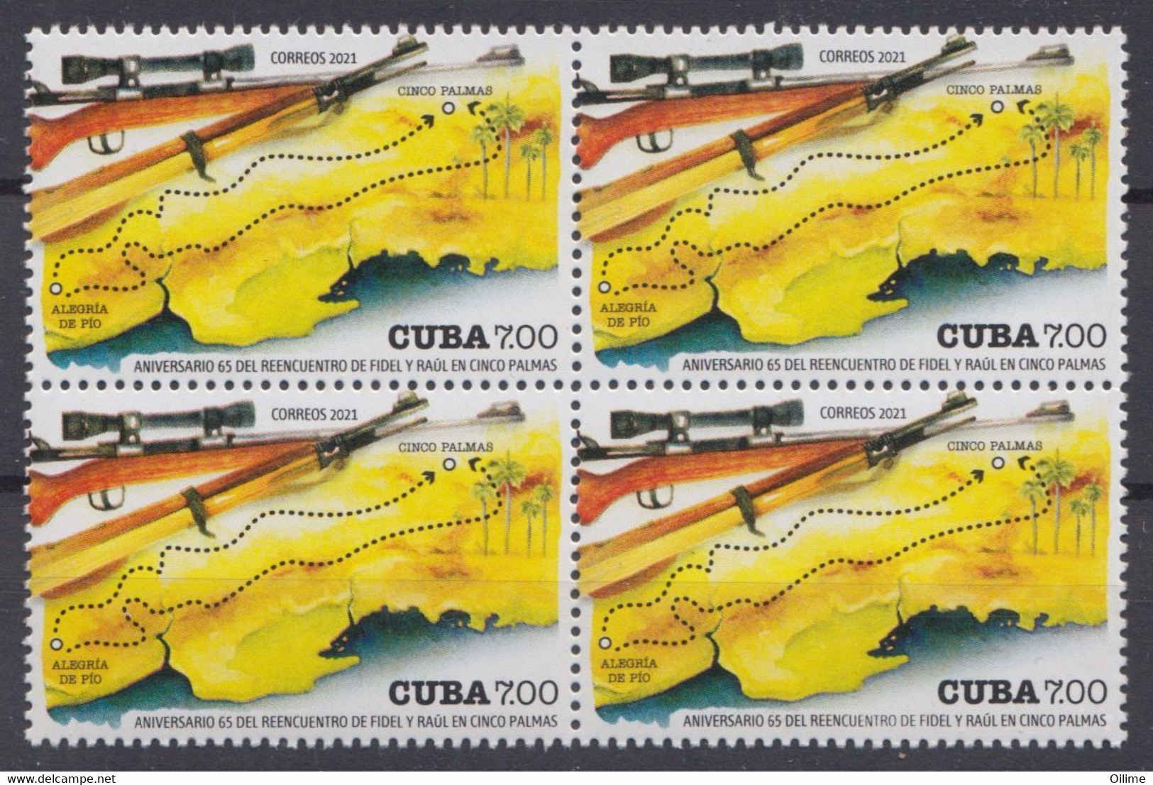 CUBA 2021. ANIVERSARIO 65 DEL REENCUENTRO  DE FIDEL Y RAÚL CASTRO EN CINCO PALMAS. BLOQUE DE CUATRO. MNH - Ongebruikt