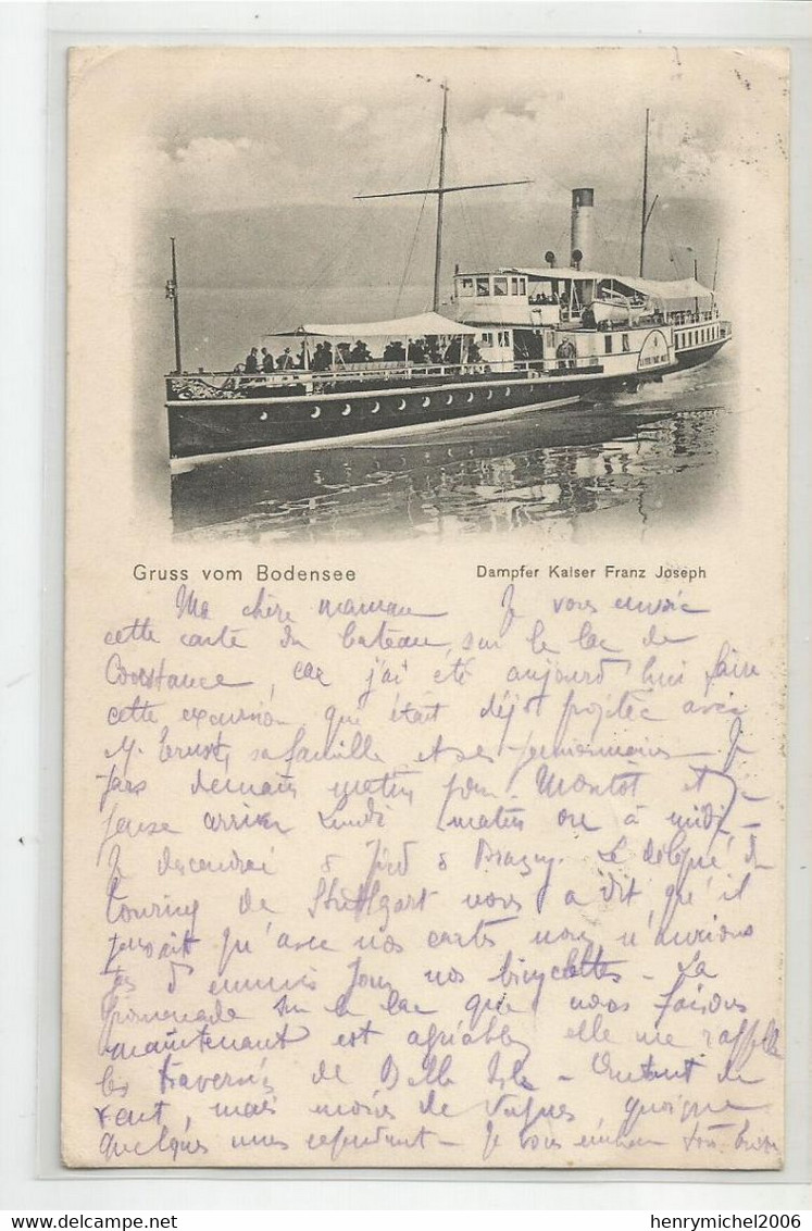 Allemagne Bw Konstanz Gruss Vom Bodensee Bateau Vapeur Dampfer Kaiser  Franz Joseph Cachet Bodensseeschiffspost Maritime - Other & Unclassified