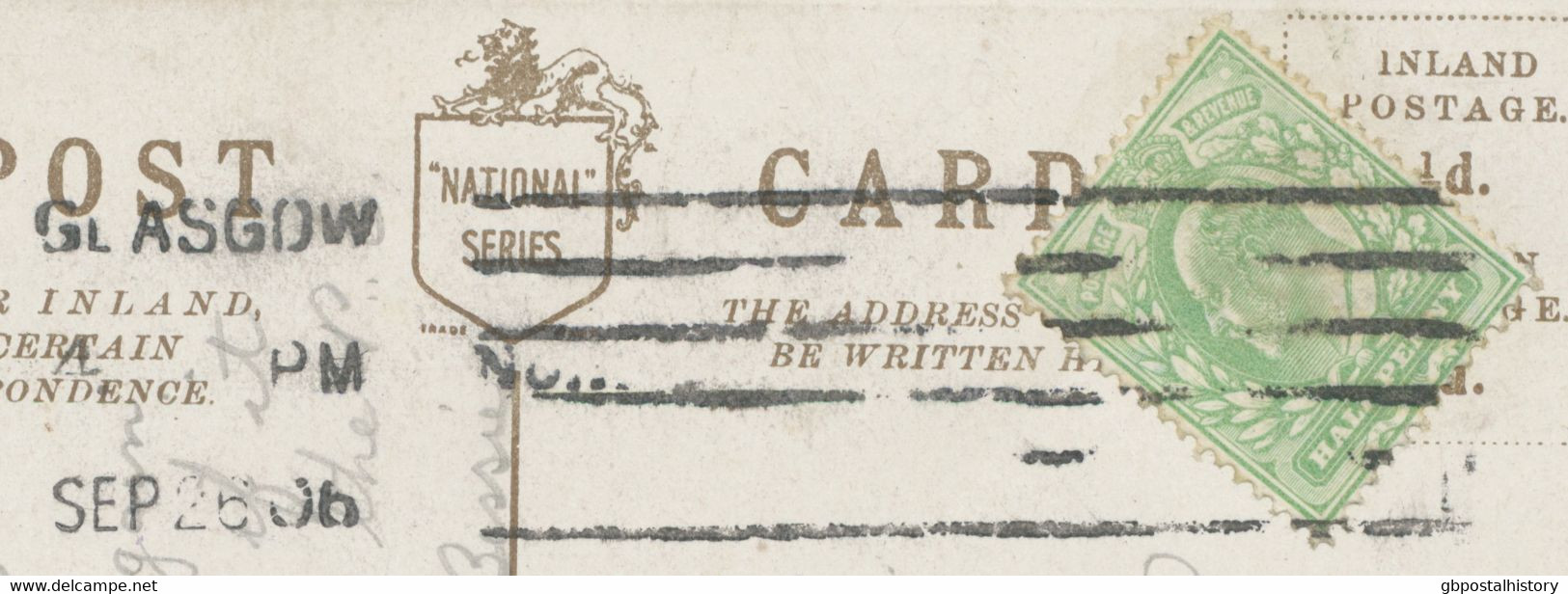 GB „GLASGOW No.1“ Columbia Machine Postmark On Very Fine RP Postcard (Miss Delia Mason) To BLACKFORD, 26.9.1906 - Lettres & Documents