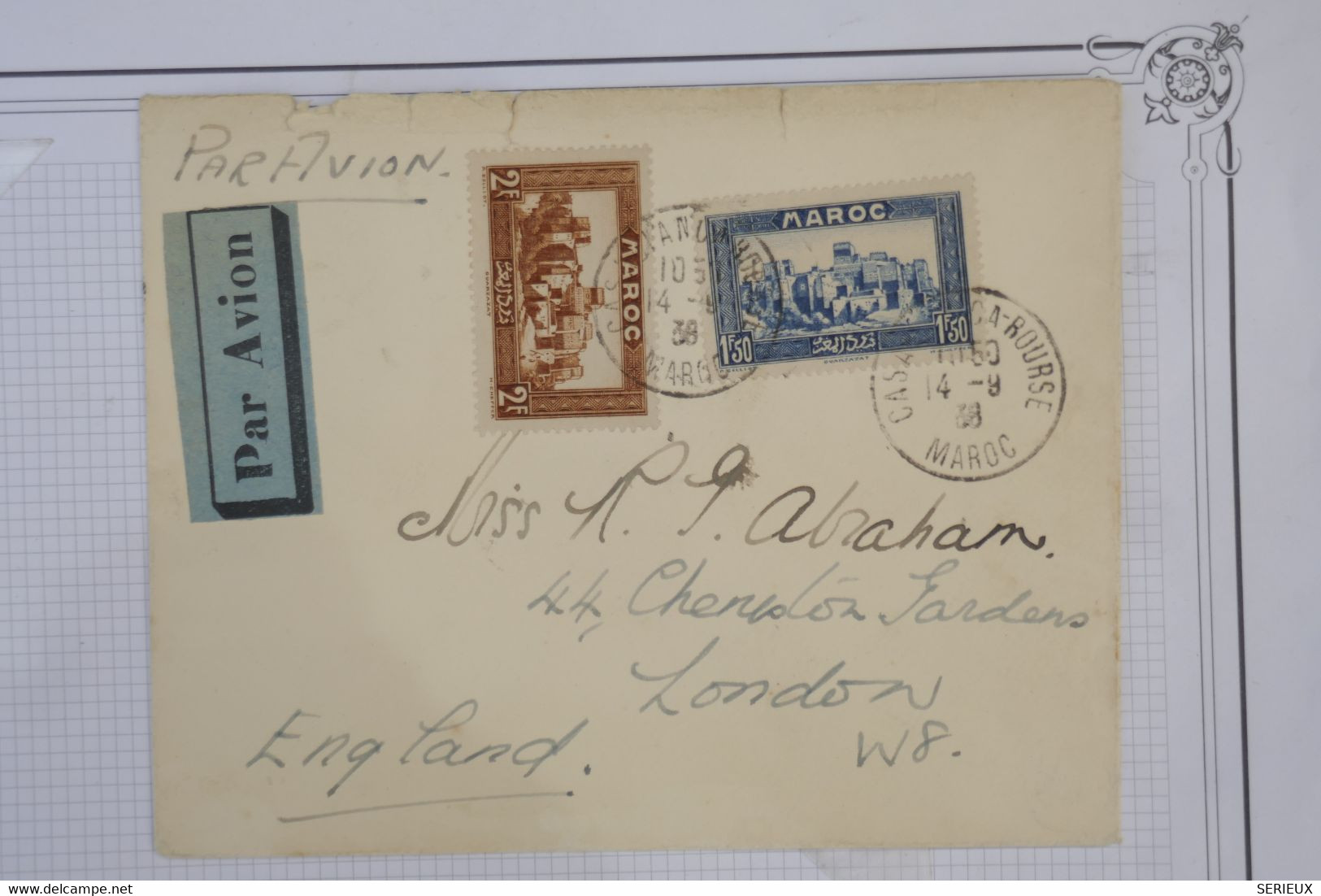 118  MAROC  BELLE LETTRE CURIOSITé  1938 PAR AVION CASABLANCA  POUR LONDON U.K ++ +AFFRANCHIS. PLAISANT. - Storia Postale