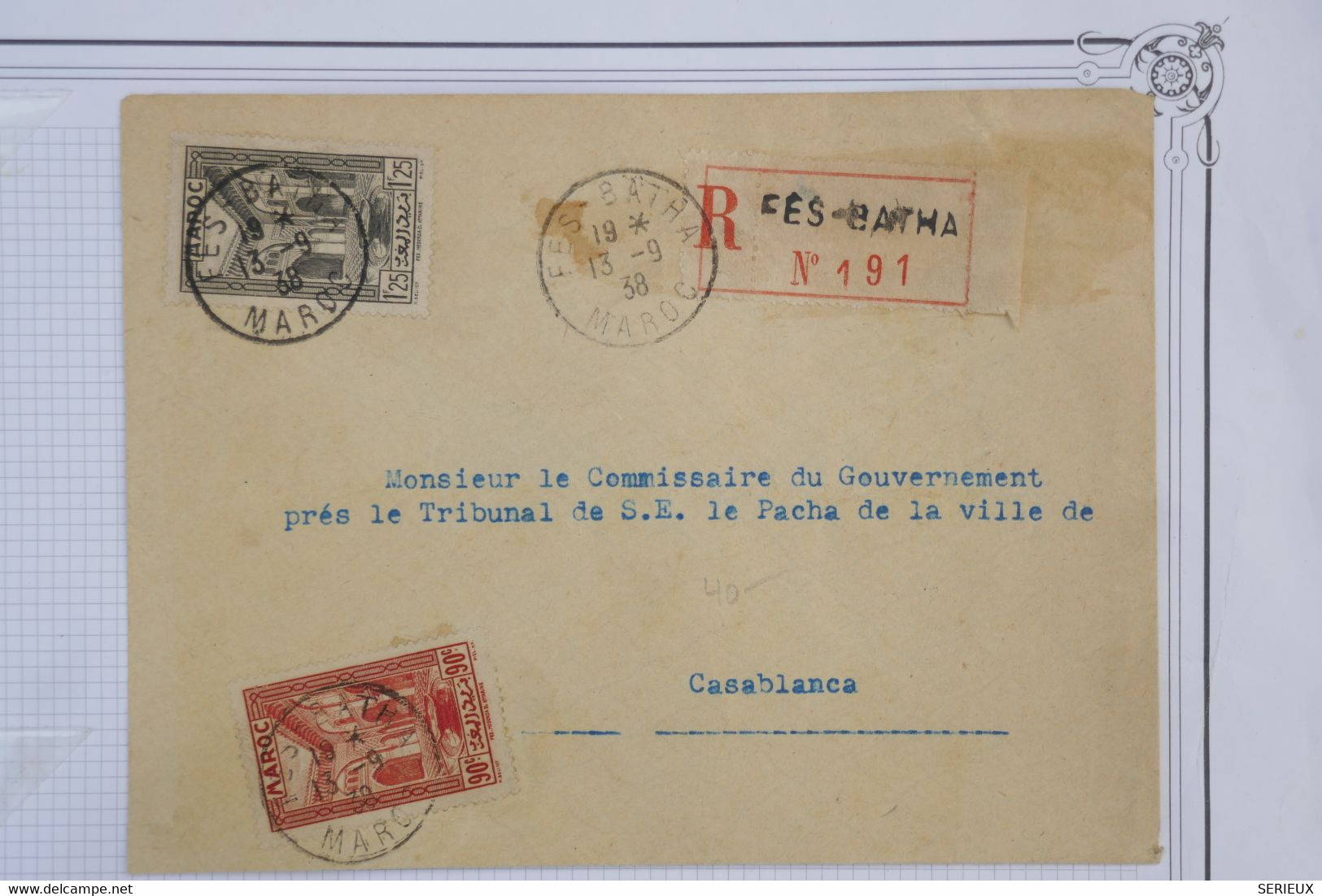 118  MAROC  BELLE LETTRE  RECOM. 1938 FES BATHA    POUR   CASABLANCA ++ + +AFFRANCHIS. PLAISANT. - Brieven En Documenten