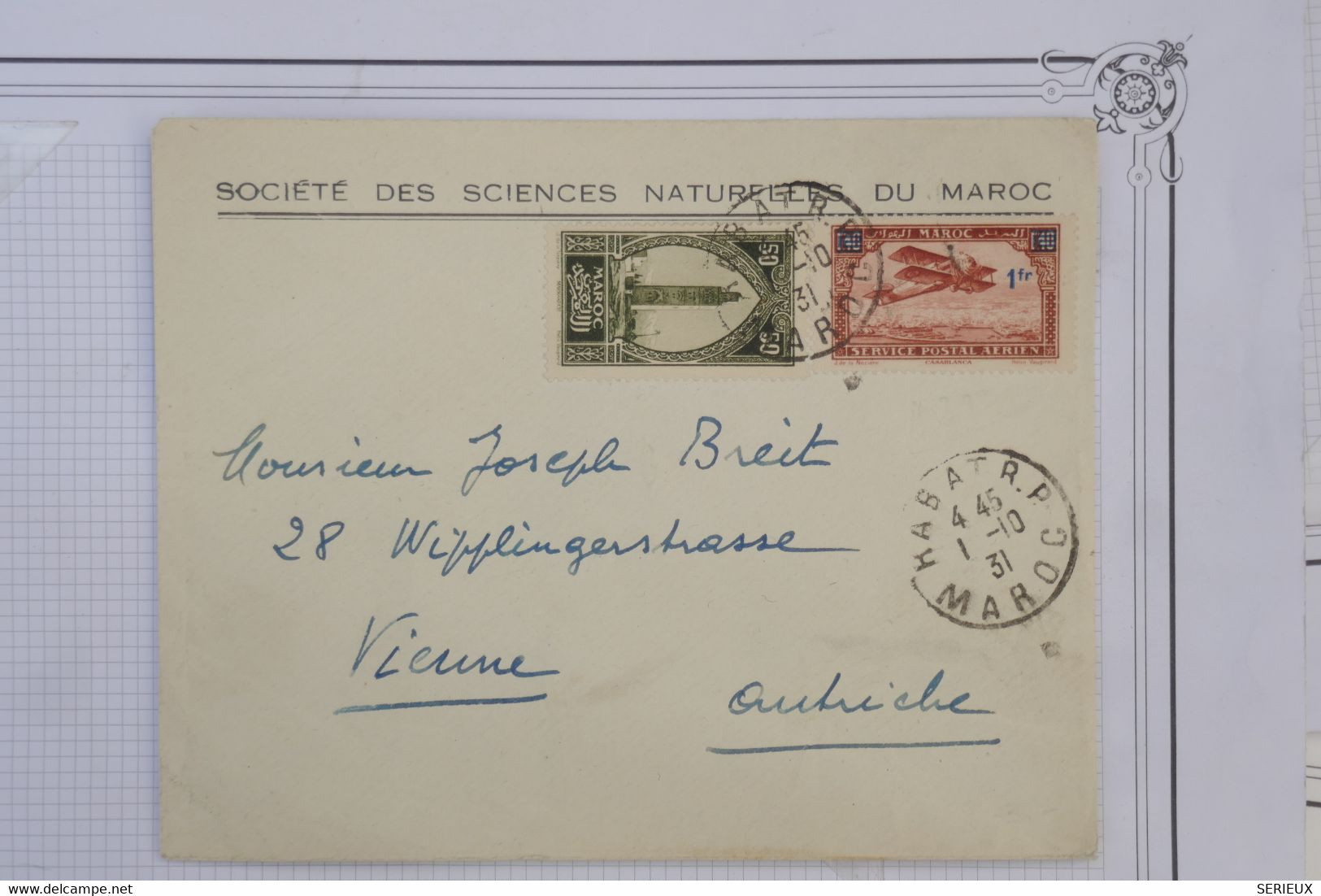 131  MAROC  BELLE LETTRE   1931 RABAT POUR  VIENNE AUTRICHE + SURCHARGE+AFFRANC. INSUFFISANT - Poste Aérienne
