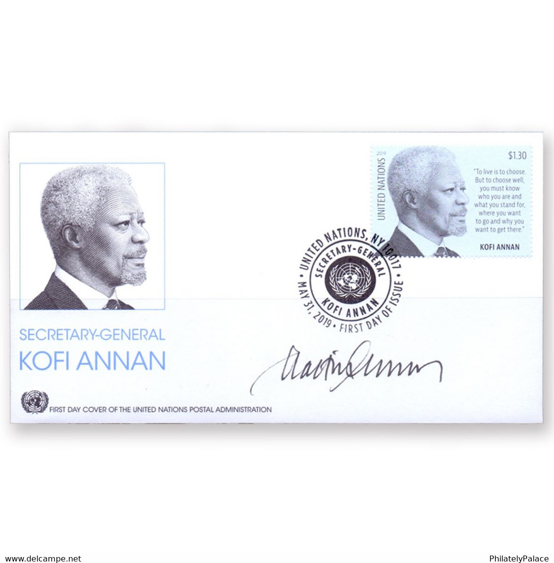 2019 – UN Kofi Annan FDC Signed By The Engraver Artist VERY RARE (**) - Briefe U. Dokumente