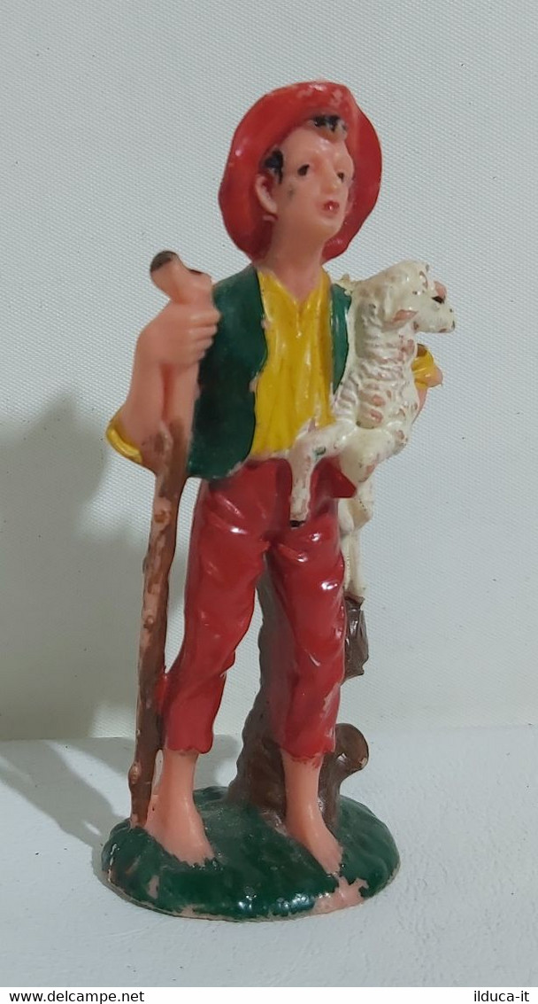 I105797 Pastorello Presepe - Statuina In Plastica - Pastore Con Pecora - Kerstkribben