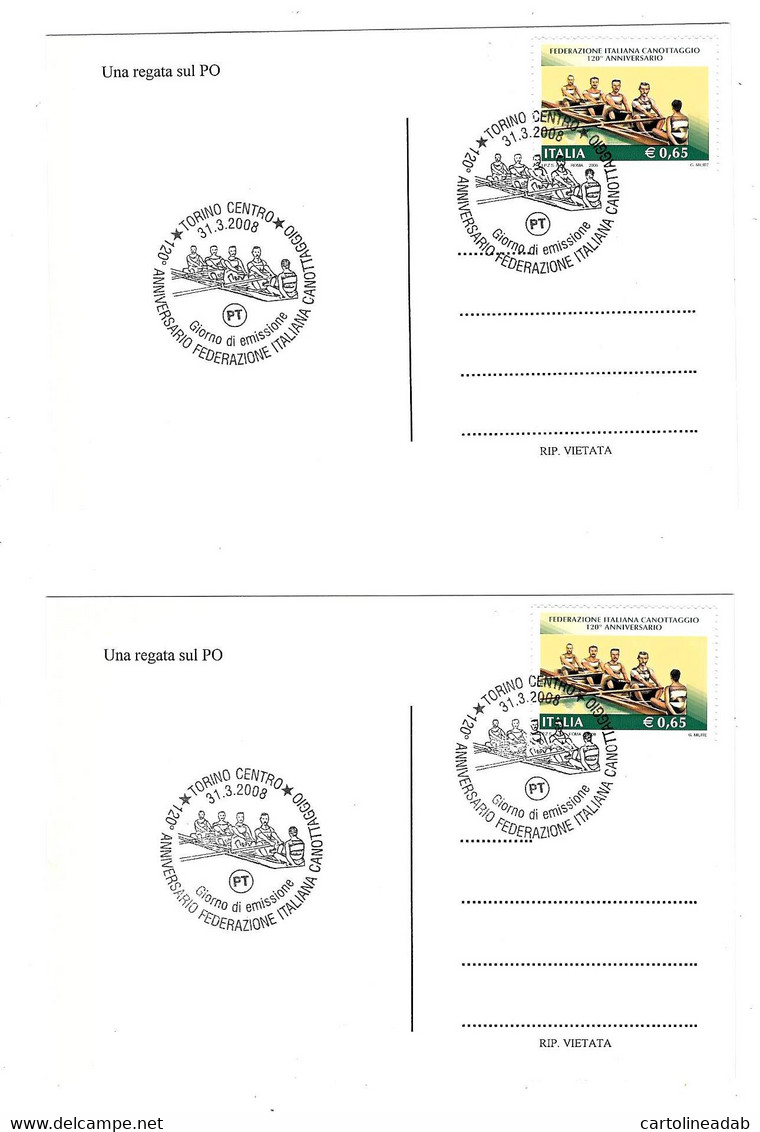 [MD6493] CPM - SERIE 2 CARTOLINE - 120° ANN. FEDERAZIONE ITALIANA CANOTTAGGIO - CON ANNULLO - PERFETTA - Non Viaggiata - Rowing