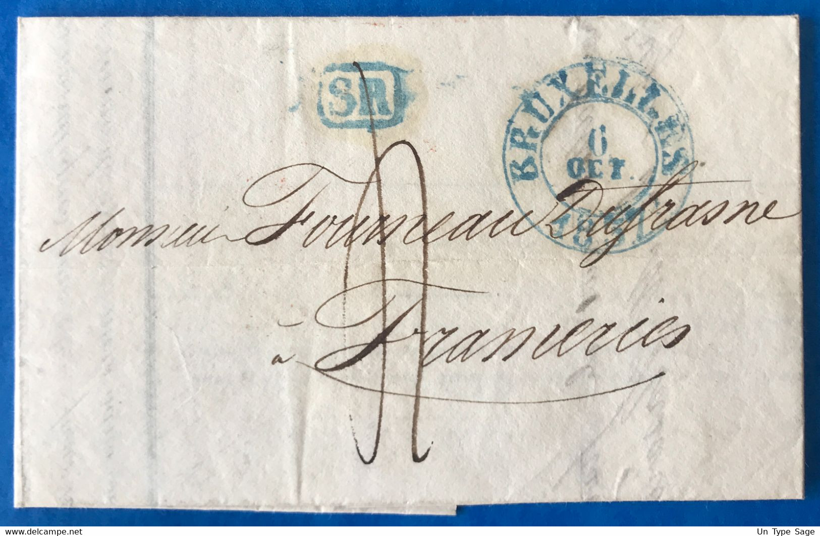 Belgique, TAD BRUXELLES 6.10.1837 + Marque Bleue SR Sur Lettre - (A758) - 1830-1849 (Independent Belgium)