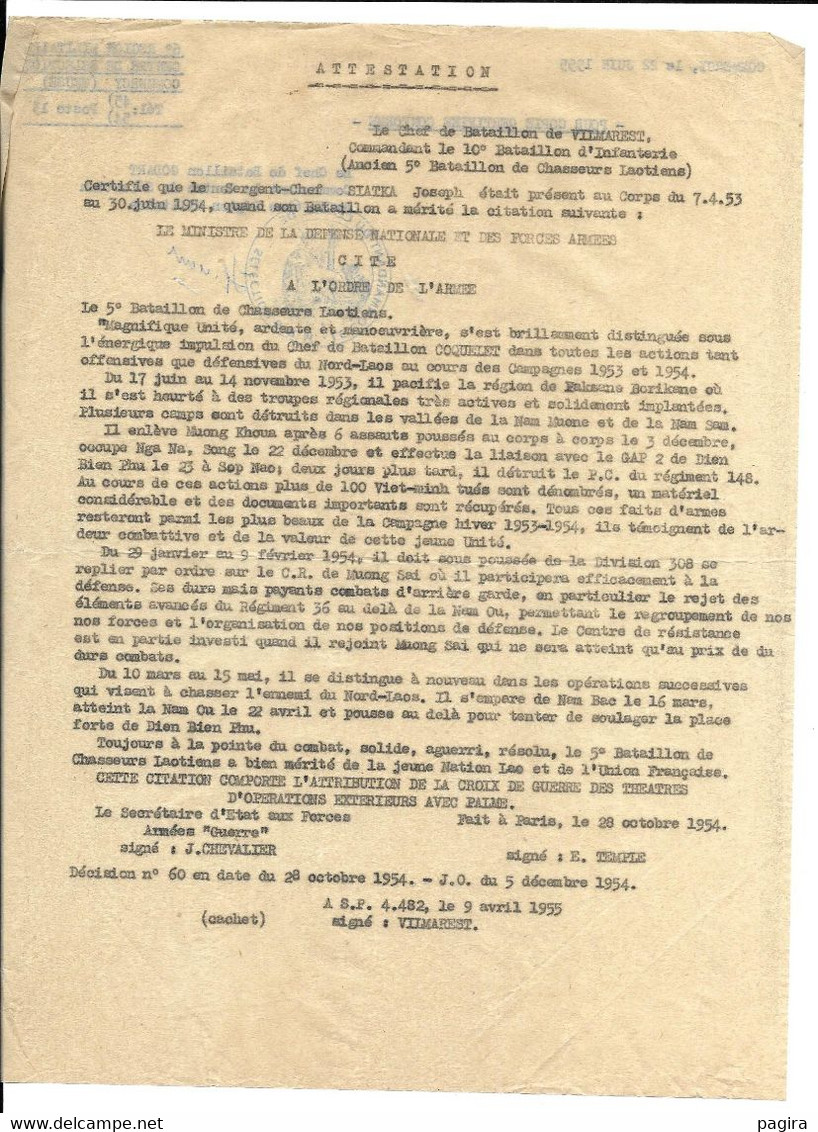 Guerre D' INDOCHINE  Ordre Générale 32 Iéme B.M.T.S + Divers Documents Referents - Documentos