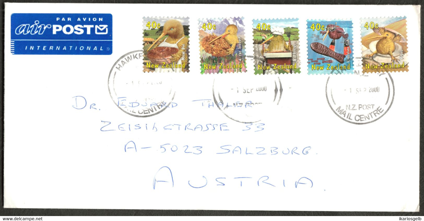 New Zealand 2000 Luftpost - Brief Deco 5-fach Bird Seria Marken-frankiert > Austria - Corréo Aéreo