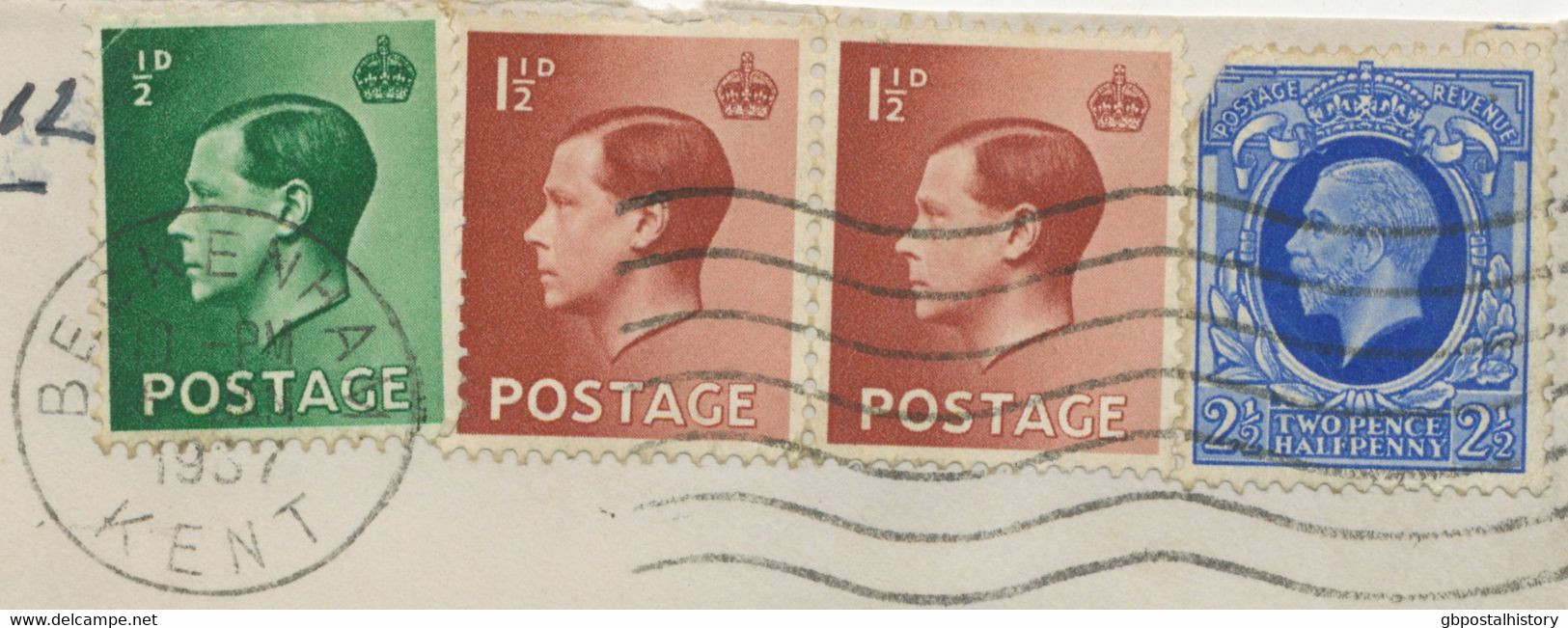 GB 1937, Mixed Postage GV 2 ½d (faults) And EVIII ½d And 1 ½d (2x), Totally 6d On Very Fine Cover (backflap Missing) - Briefe U. Dokumente