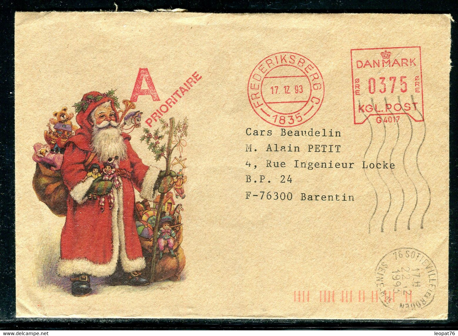 Danemark - Enveloppe Illustrée ( Père Noël ) De Frederiksberg Pour La France En 1993, Affranchissement Mécanique-  F 133 - Brieven En Documenten