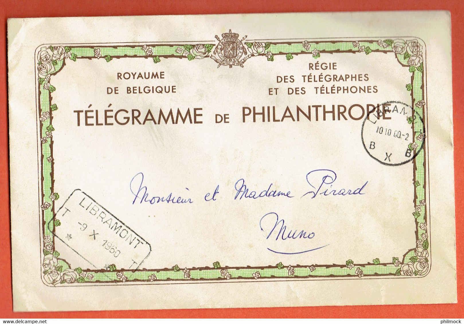 H1 - Télégramme De Philanthropie Enveloppe Libramont 1960 - Telegramme