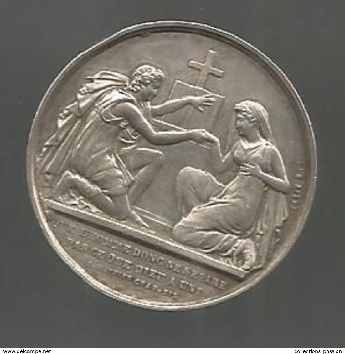 Médaille De Mariage , MARIAGE CHRETIEN , Graveur PETIT ,  ARGENT,  2 Scans ,montée En Broche, 1860 Sur Tranche - Autres & Non Classés
