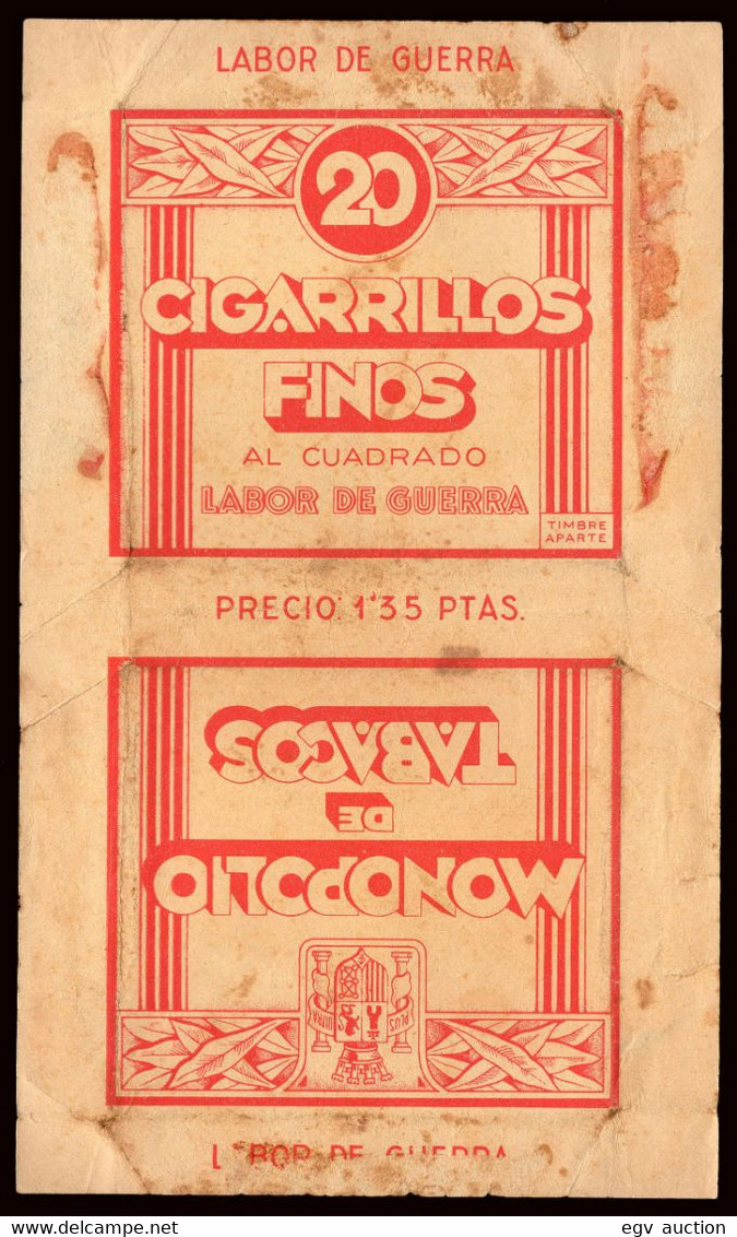 España - Etiqueta - "Labor De Guerra - 20 Cigarrillos Finos - Precio 1,35 - Monopolio De Tabacos" - España