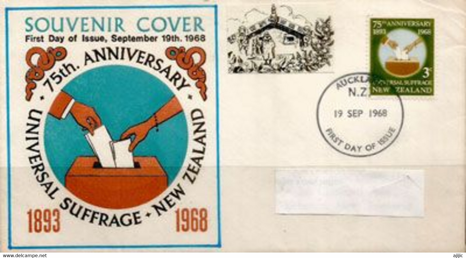 UNIVERSAL SUFFRAGE NEW-ZEALAND  (ANNIVERSARY)   FDC Auckland 1968 - Covers & Documents