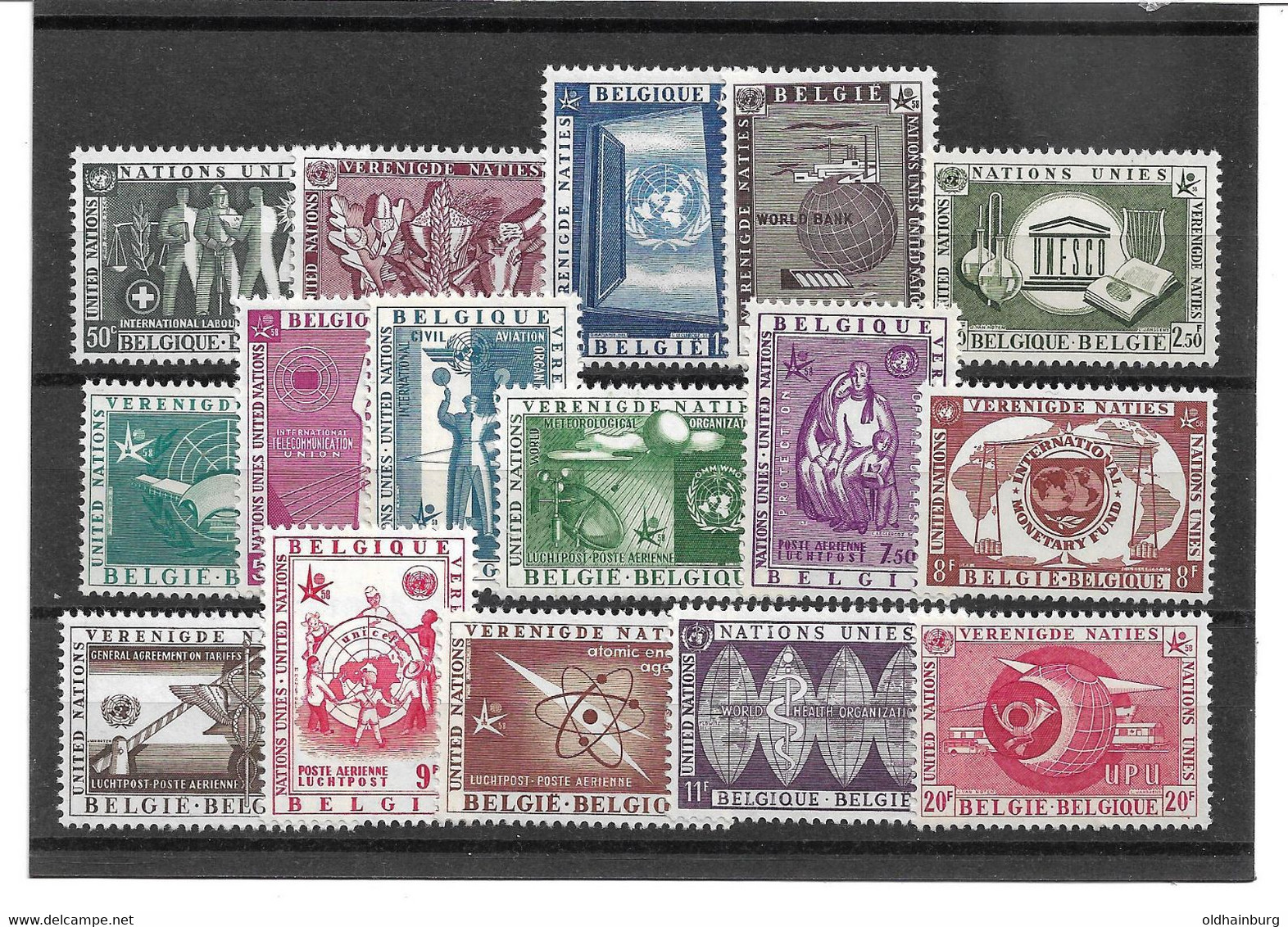 2085p: UNO- Mitläufer Belgien Mi. 1100- 1115 ** Weltausstellung 1958 Auf Steckkarte - 1958 – Brüssel (Belgien)