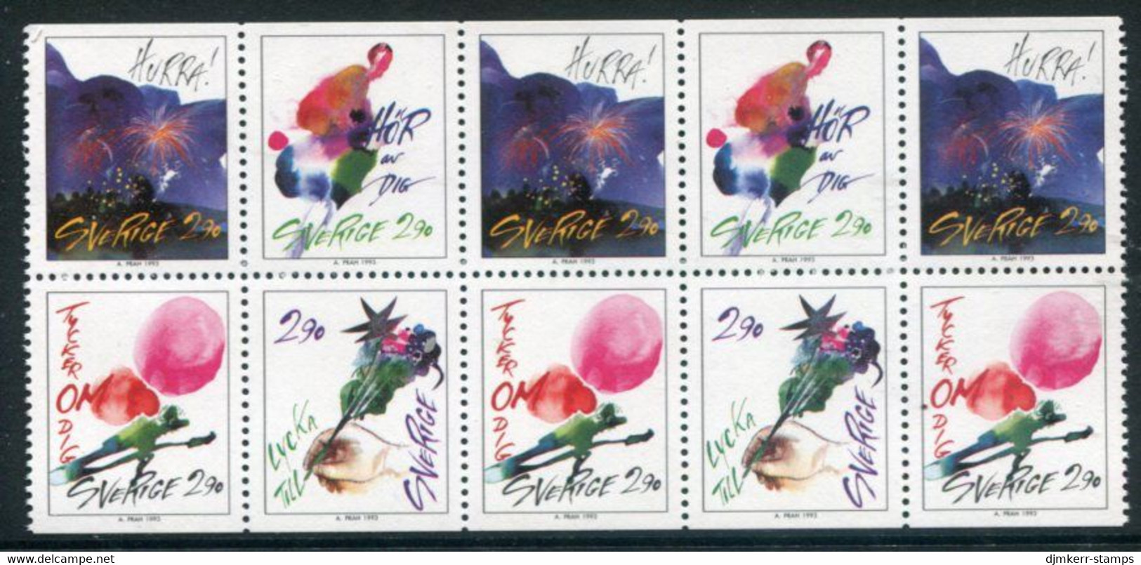 SWEDEN 1993 Greetings Stamps Booklet Pane MNH / **.   Michel 1785-88 - Ongebruikt