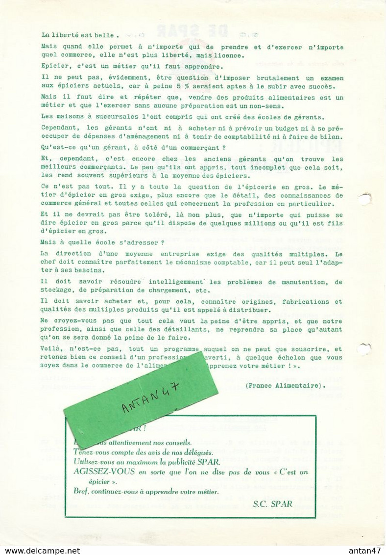 Circulaire N°32 / Belgique ANVERS / MagasIn Alimentation SPAR /Epicier : Homme à Idées étroites / Métier à Apprendre - Alimentare