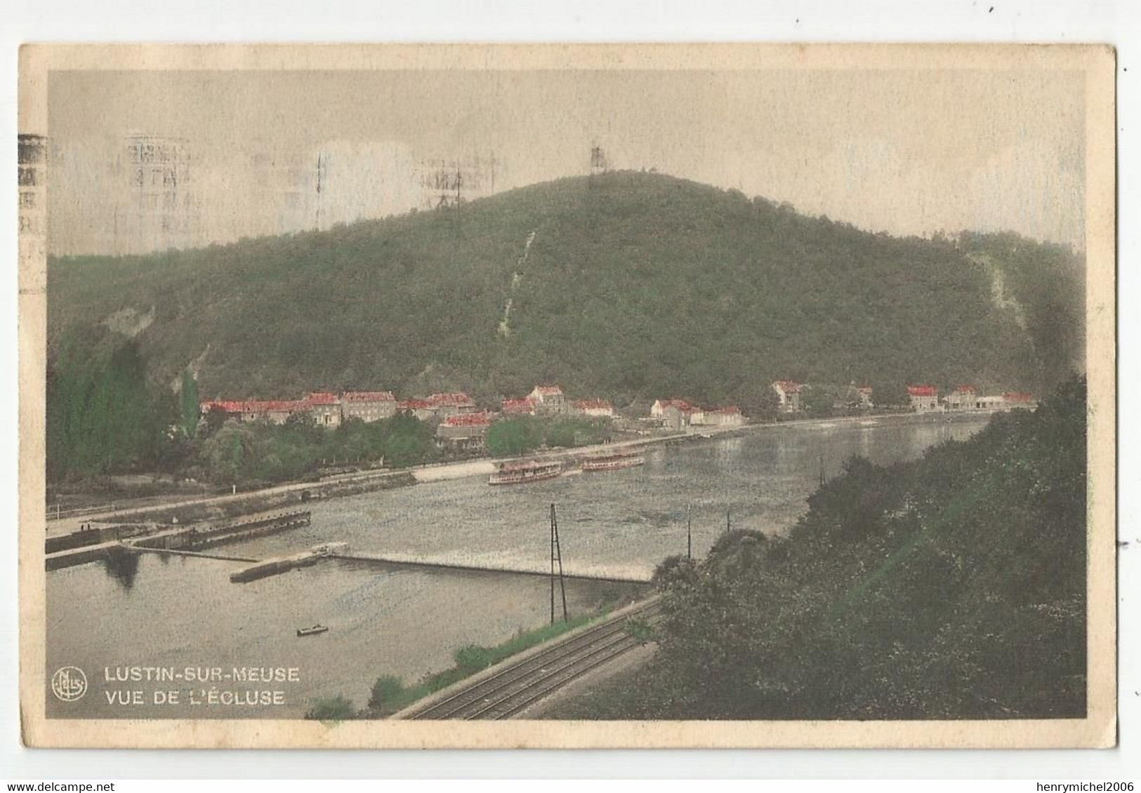 Belgique Lustin Sur Meuse Vue De L'écluse Ligne Chemin De Fer Cachet Namur 1938 Ed Tibermont - Namur