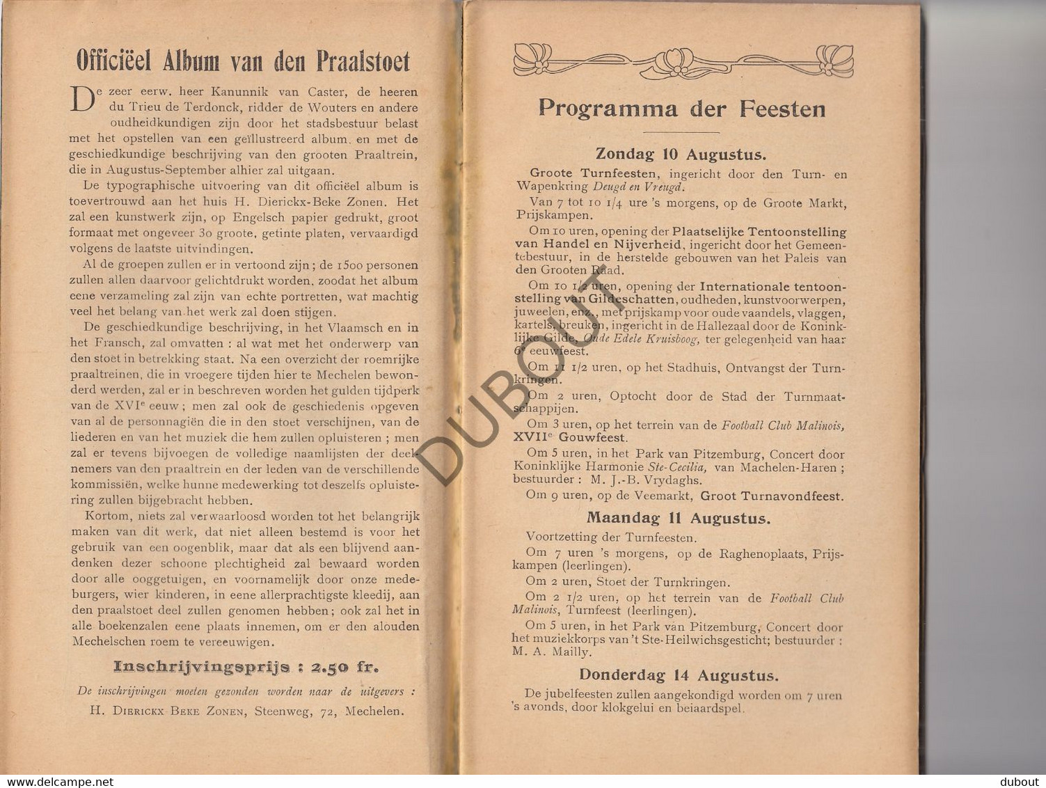 Mechelen - Programma Praalstoet - 1913 (V1294) - Antiquariat