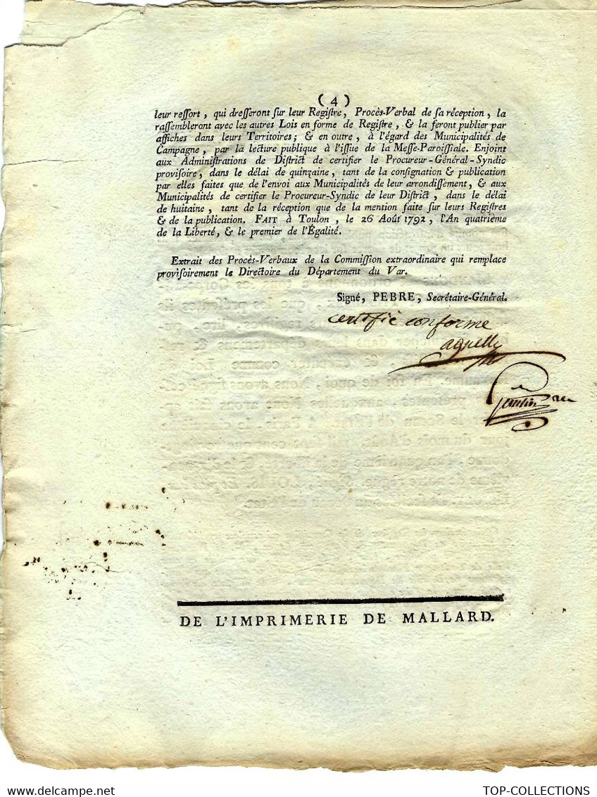 1792  REVOLUTION NATION GUERRE ET PAIX TROUPES DE LIGNE ENGAGEES POUR LA LIBERTE "CITOYEN ACTIF" B.E.V.SCANS - Decreti & Leggi