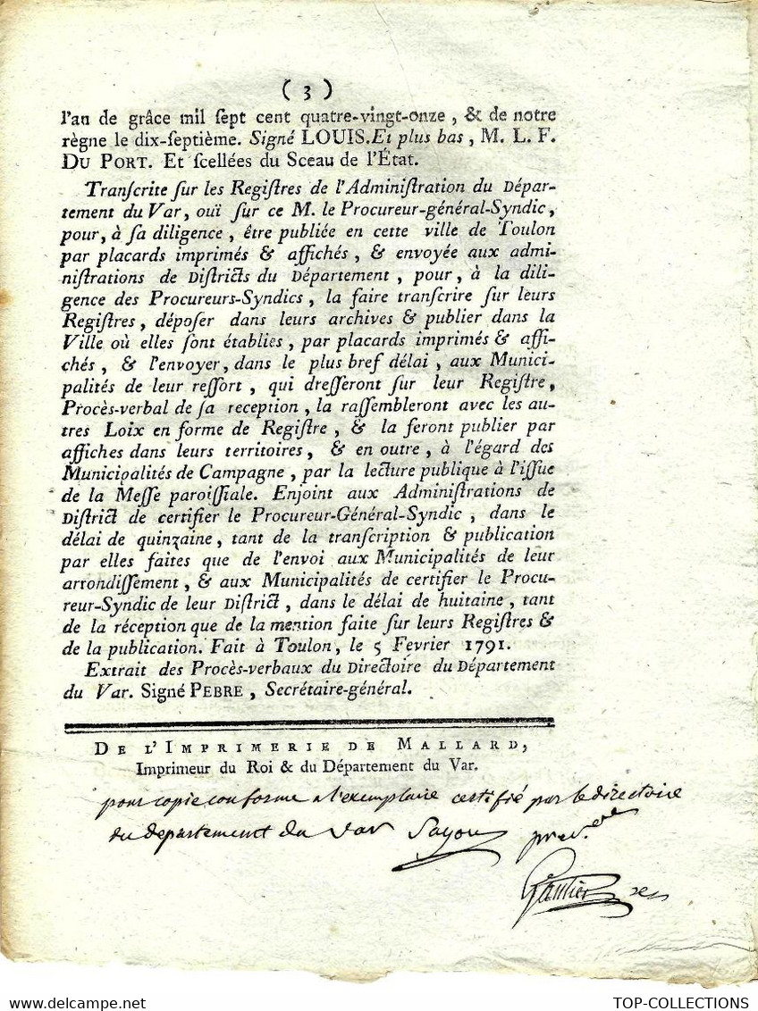 1791  LOI  DECORATION MILITAIRE   AUX DEFENSEURS DE LA PATRIE OU COMMENT RENFORCER L’ ESPRIT PATRIOTIQUE  B.E. V.TEXTE - Gesetze & Erlasse