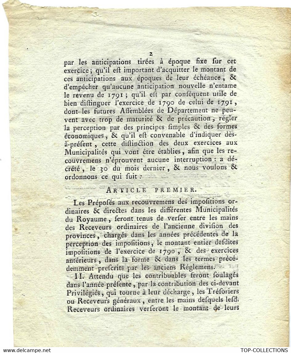 1790 LETTRES PATENTES DU ROI REVOLUTION IMPOTS  RECOUVREMENT  B.E.VOIR SCANS - Décrets & Lois