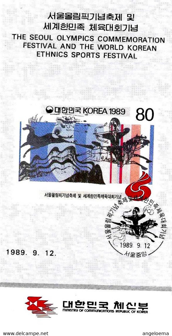 KOREA - 1989 SEOUL World Korean Ethnics Sports Fistival (arciere A Cavallo) Su Busta Viaggiata Per L'Italia - 7612 - Bogenschiessen