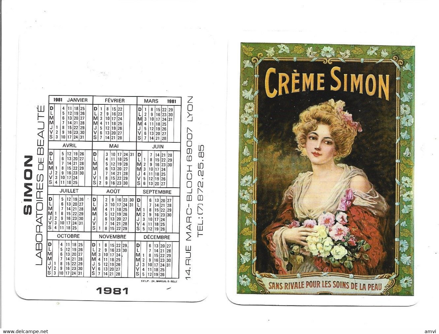 22- 5 - 1411t CALENDRIER 1981 " Crème Simon Sans Rivale Pour Les Soins De La Peau " - Formato Piccolo : 1981-90