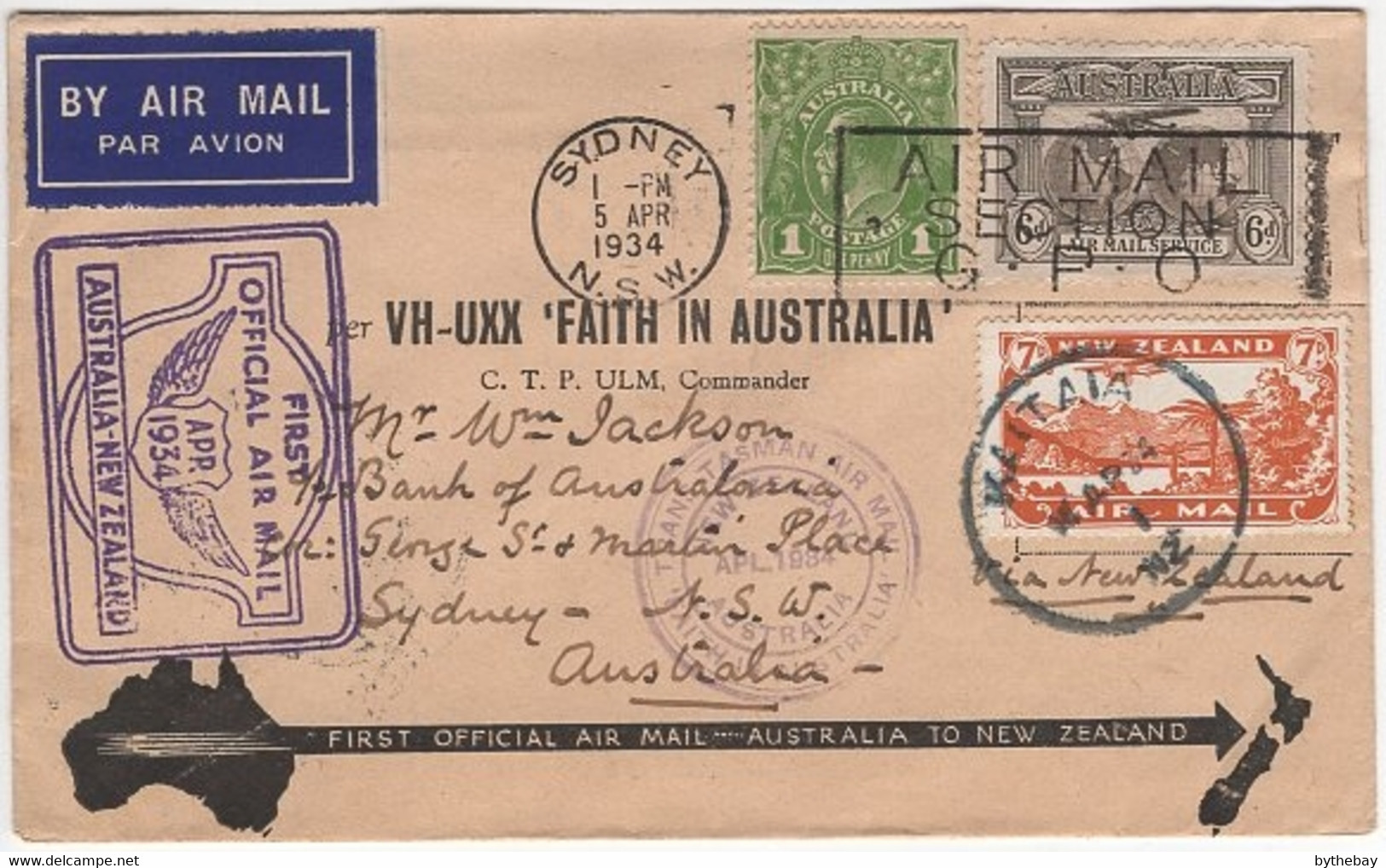 Australia To New Zealand 1934 Australia-New Zealand Faith In Australia Flight - Eerste Vluchten