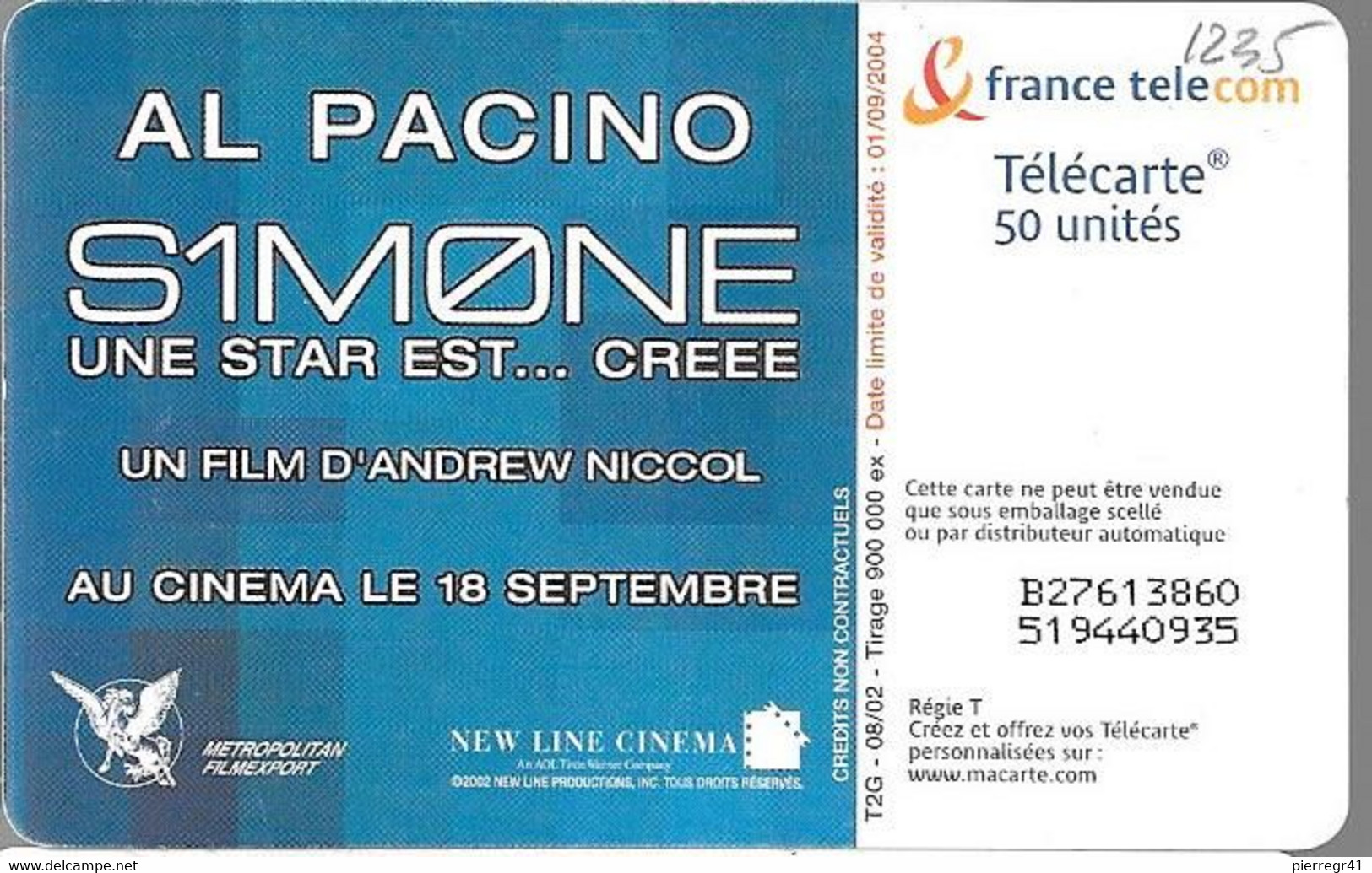 CARTE-PUBLIC-50U-F1235-Gem2-08/02-SIMONE-2--UTILISEE-TBE - 2002