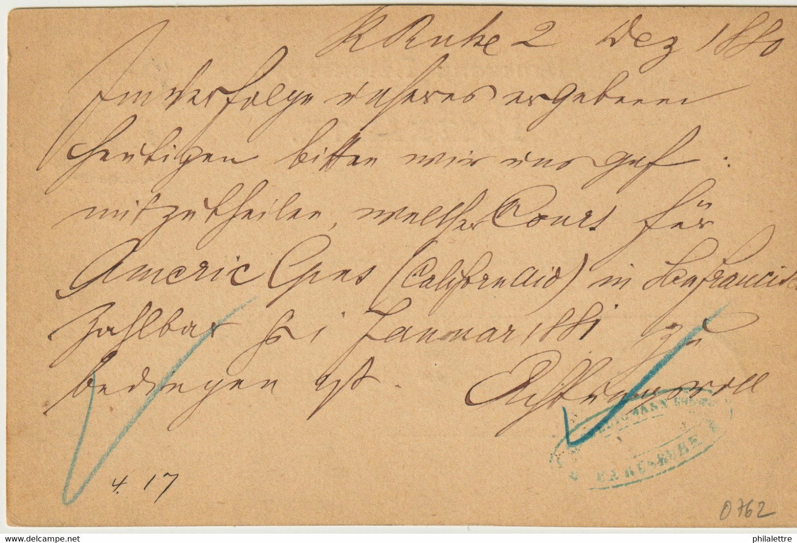 ALLEMAGNE / DEUTSCHLAND - 1880 KLAUCKE-Stempel "KARLSRUHE-IN-BADEN *2a" T.84 Auf 5p GS Postkarte - Briefe U. Dokumente