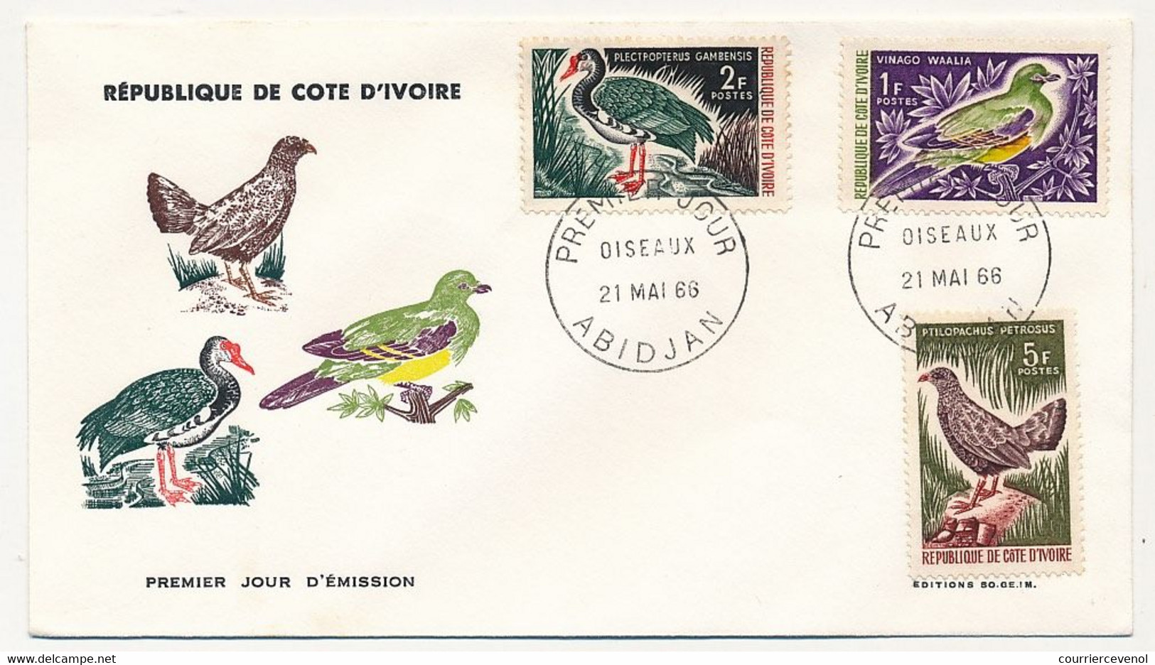 CÔTE D'IVOIRE - 2 Env FDC - 4 Val "Oiseaux" - 21 Mai 1966 - Abidjan - Ivory Coast (1960-...)