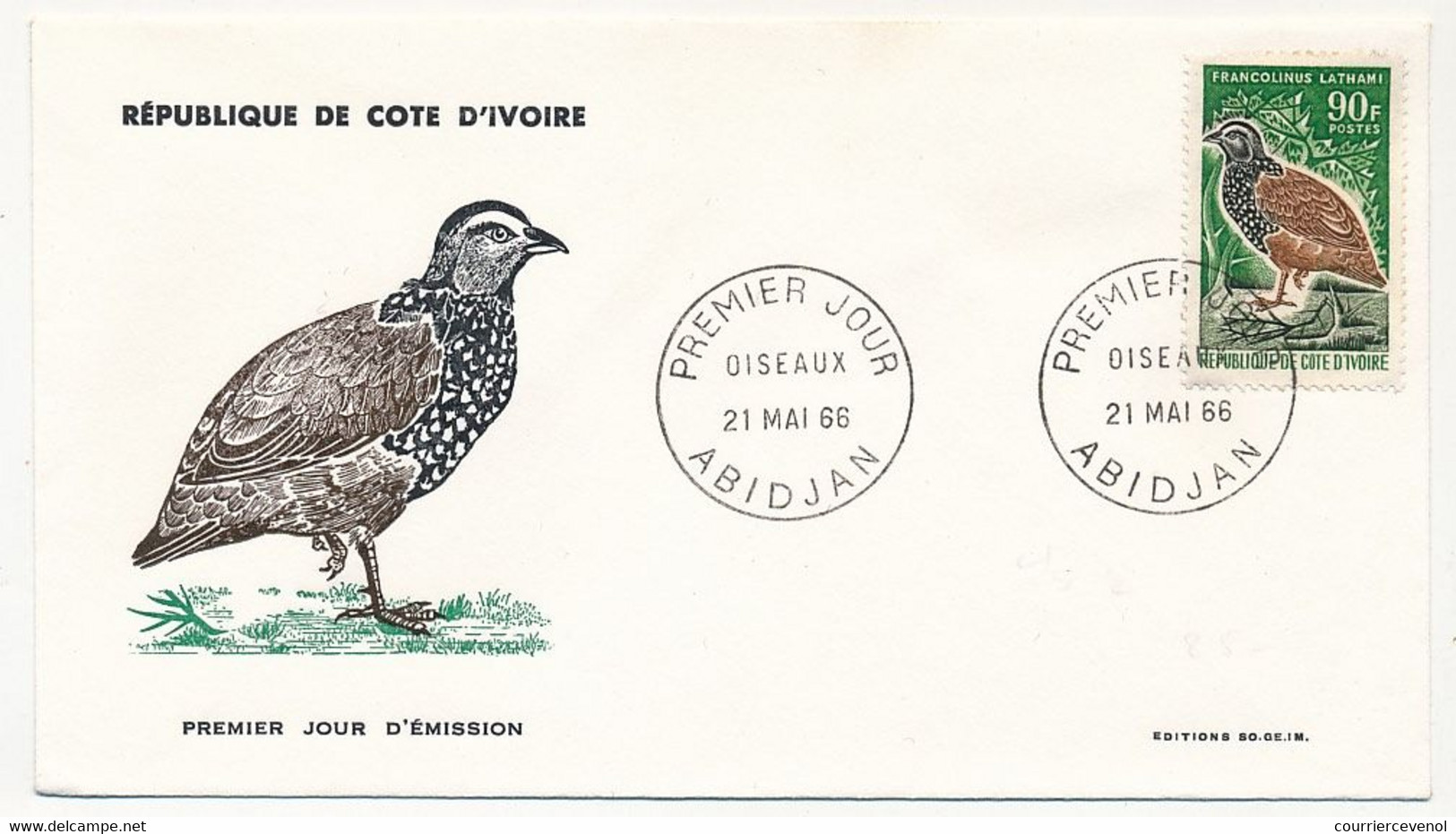 CÔTE D'IVOIRE - 2 Env FDC - 4 Val "Oiseaux" - 21 Mai 1966 - Abidjan - Ivory Coast (1960-...)