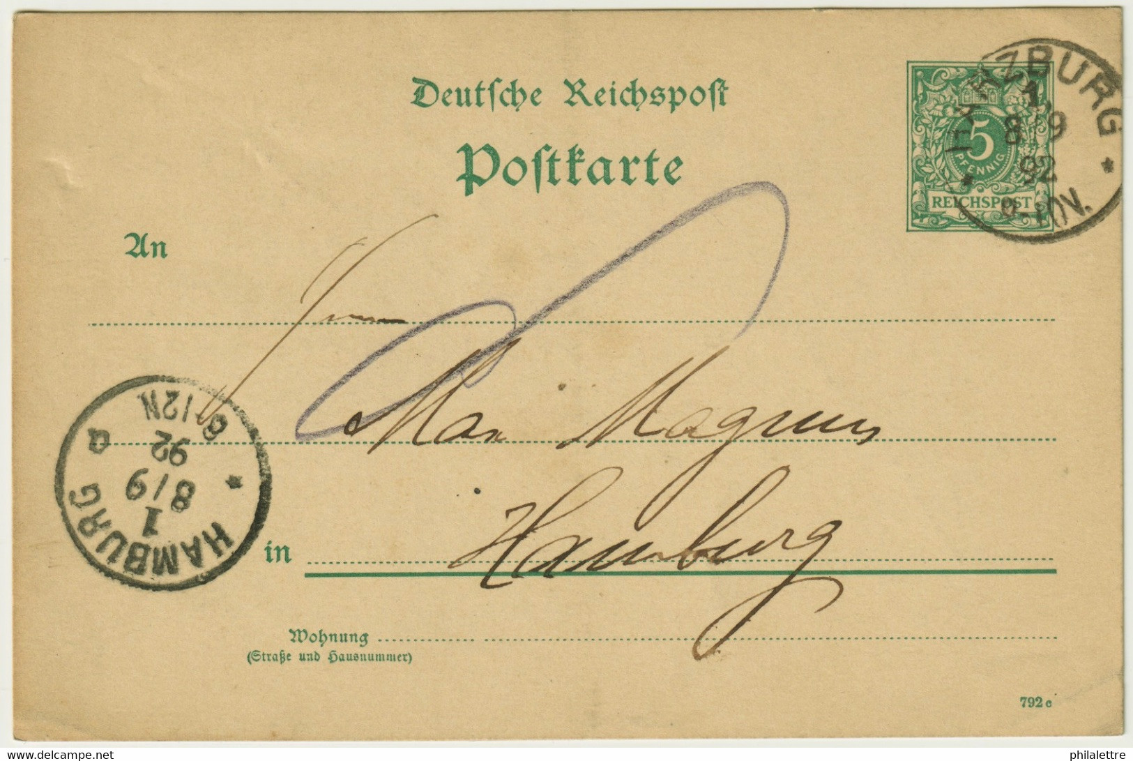 ALLEMAGNE / DEUTSCHLAND - 1892 Einkreisstempel "HARZBURG *1.*" Auf 5p GS Postkarte - Cartas & Documentos