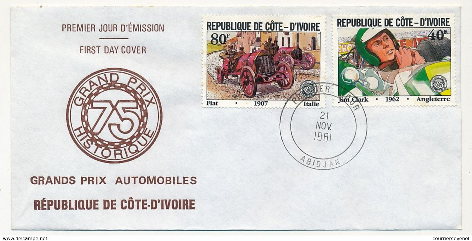 CÔTE D'IVOIRE - 3 Env FDC - 5 Val  Grands Prix Automobiles - 21 Novembre 1981 - Abidjan - Côte D'Ivoire (1960-...)