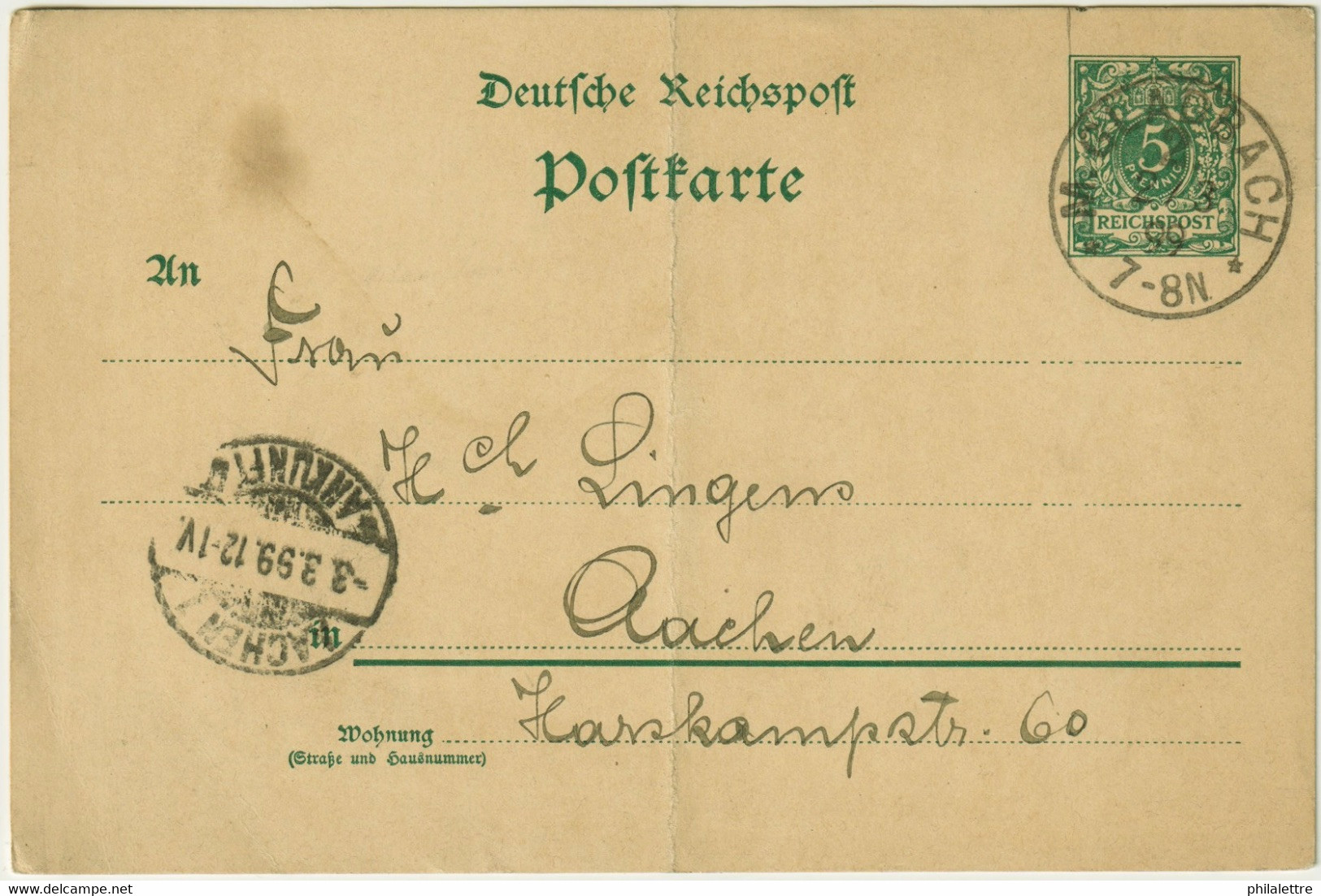 ALLEMAGNE / DEUTSCHLAND - 1899 Einkreisstempel "M. GLADBACH *2*" Auf 5p GS Postkarte - Storia Postale