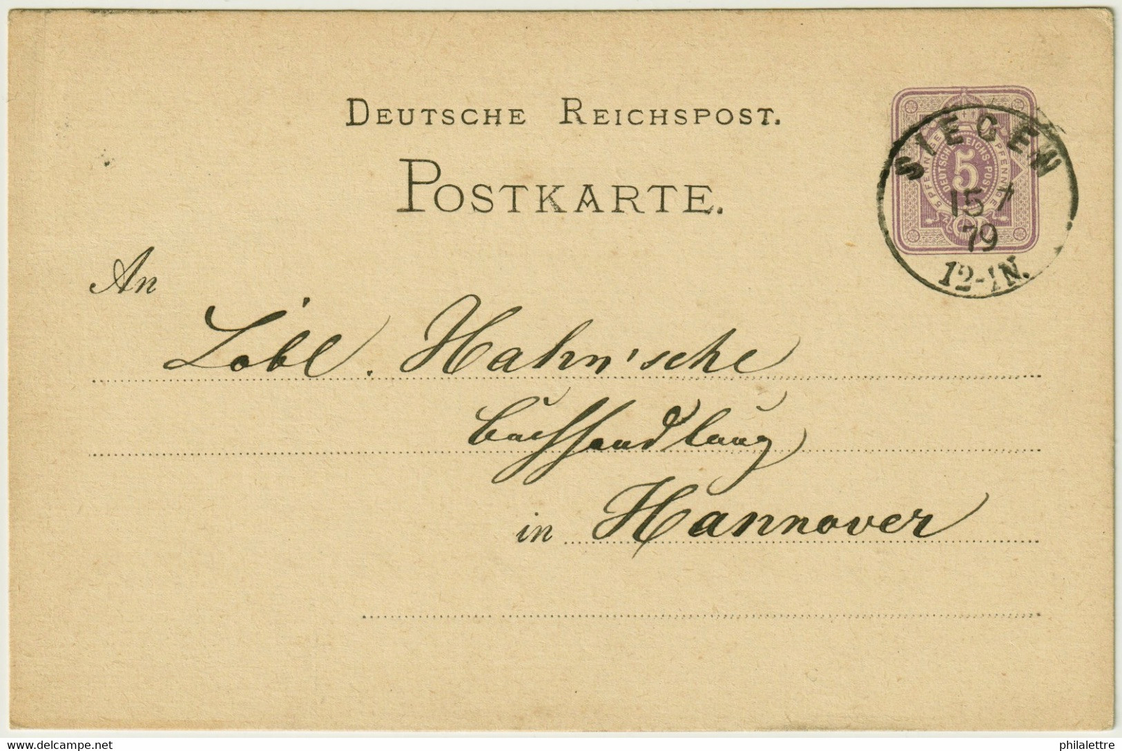 ALLEMAGNE / DEUTSCHLAND - 1879 Einkreisstempel "SIEGEN" Auf 5p GS Postkarte - Covers & Documents