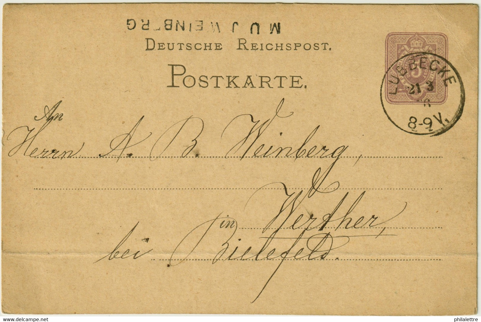 ALLEMAGNE / DEUTSCHLAND - 1876 Einkreisstempel "LÜBBECKE" Auf 5p GS Postkarte - Lettres & Documents