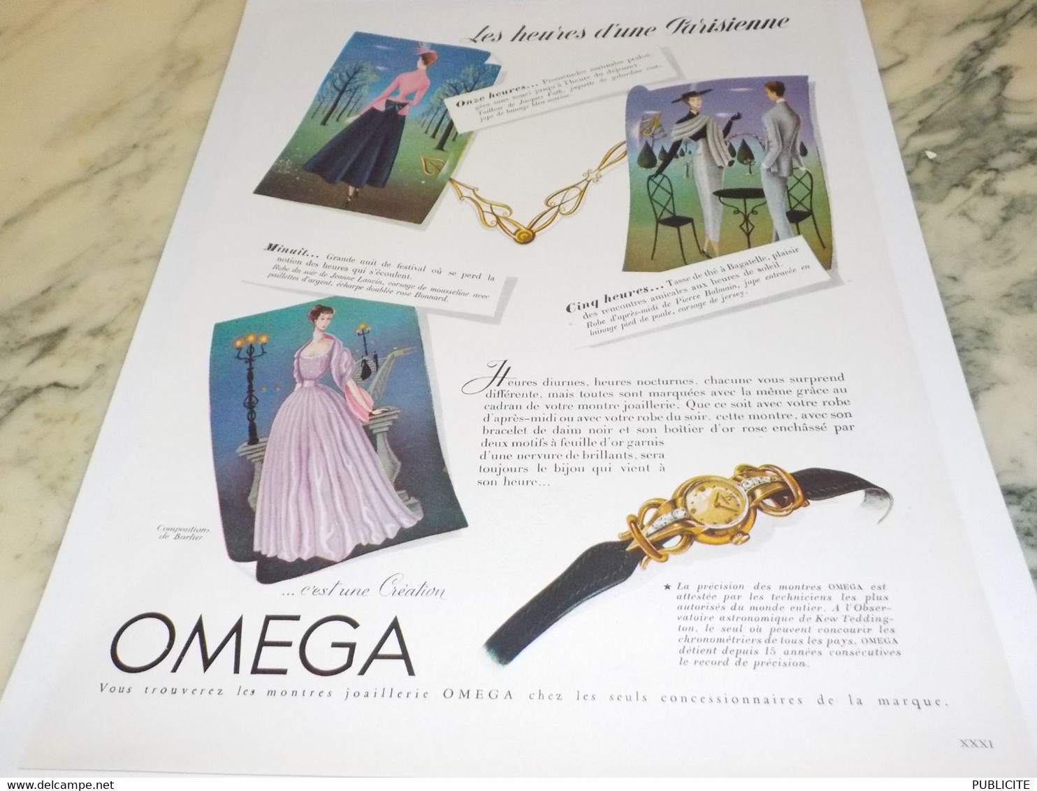 ANCIENNE PUBLICITE MONTRE OMEGA  HEURE PARISIENNE 1948 - Autres & Non Classés