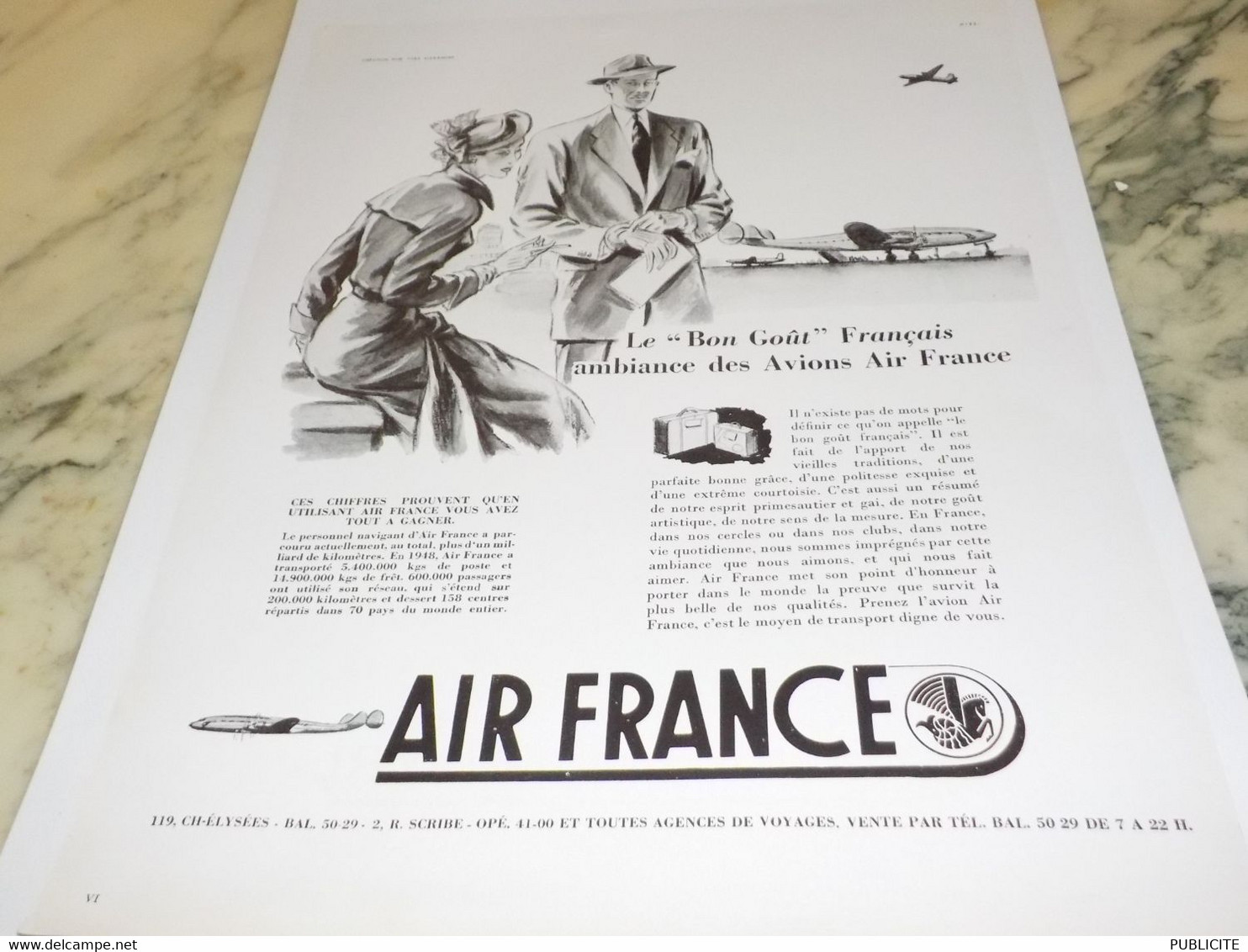 ANCIENNE PUBLICITE LE BON GOUT FRANCAIS   AIR FRANCE  1948 - Pubblicità